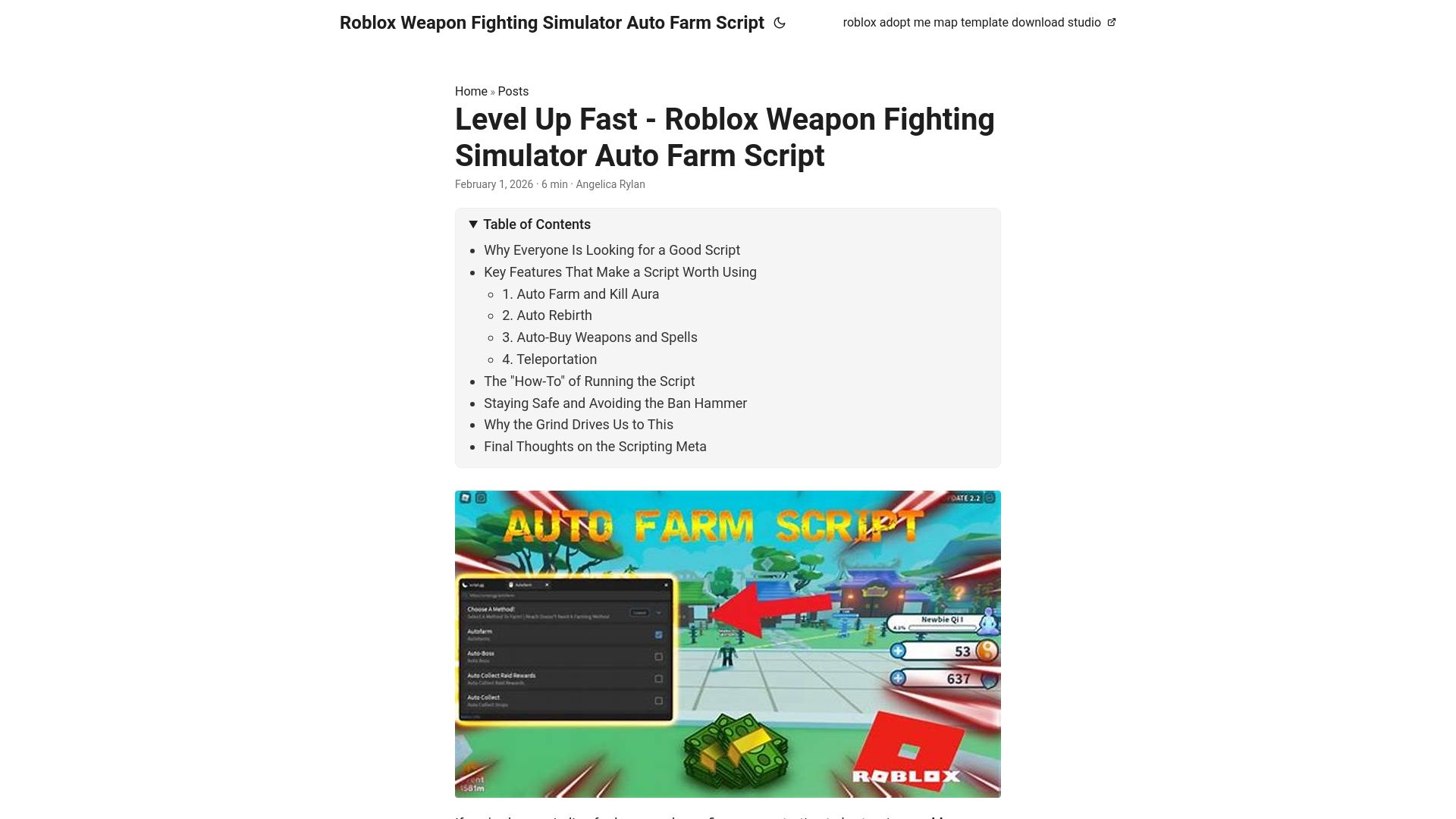 website screenshot of https://robloxweaponfightingsimulatorautofarmscript.pages.dev/