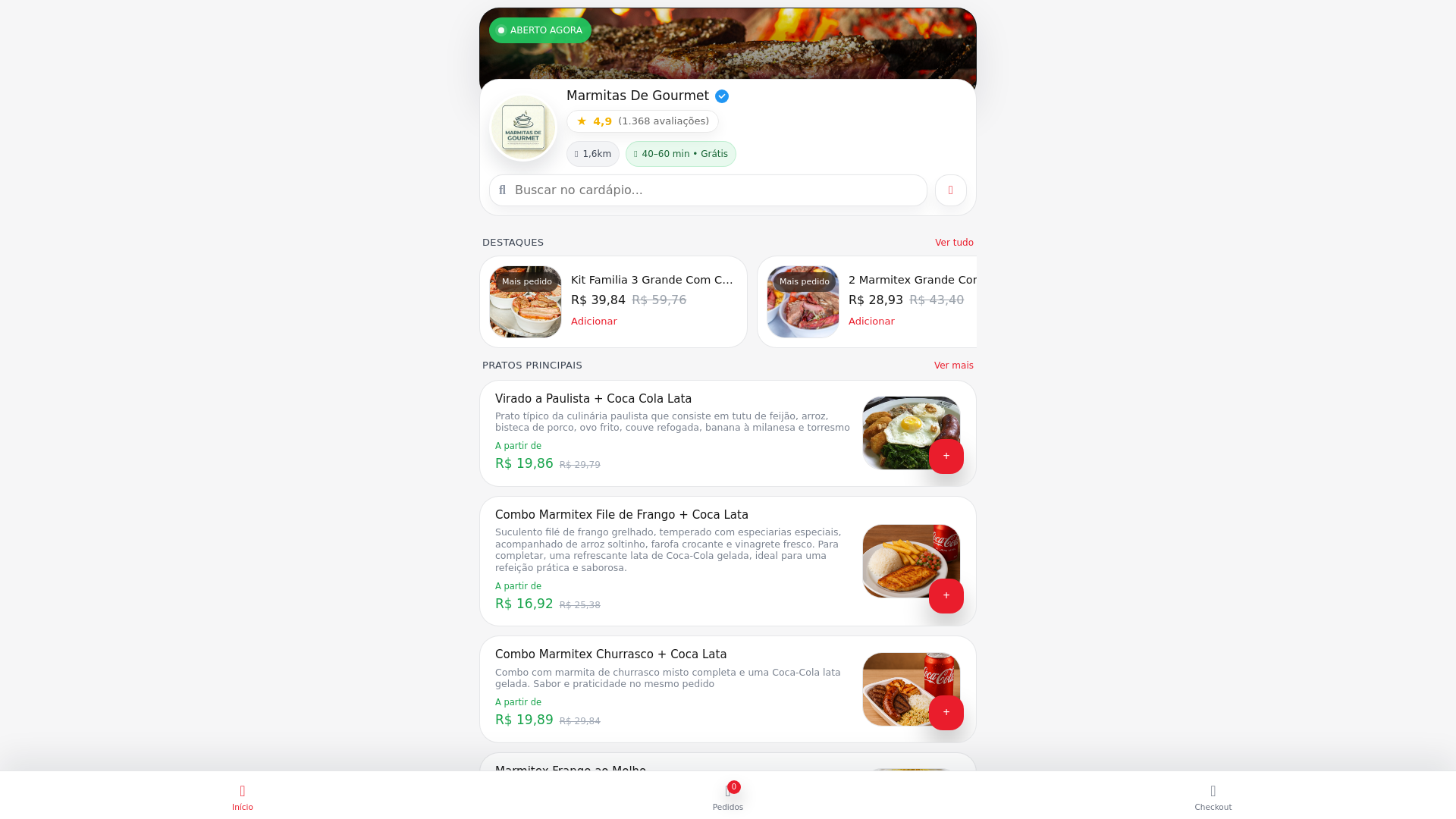 website screenshot of https://marmitasdegourmet.shop/