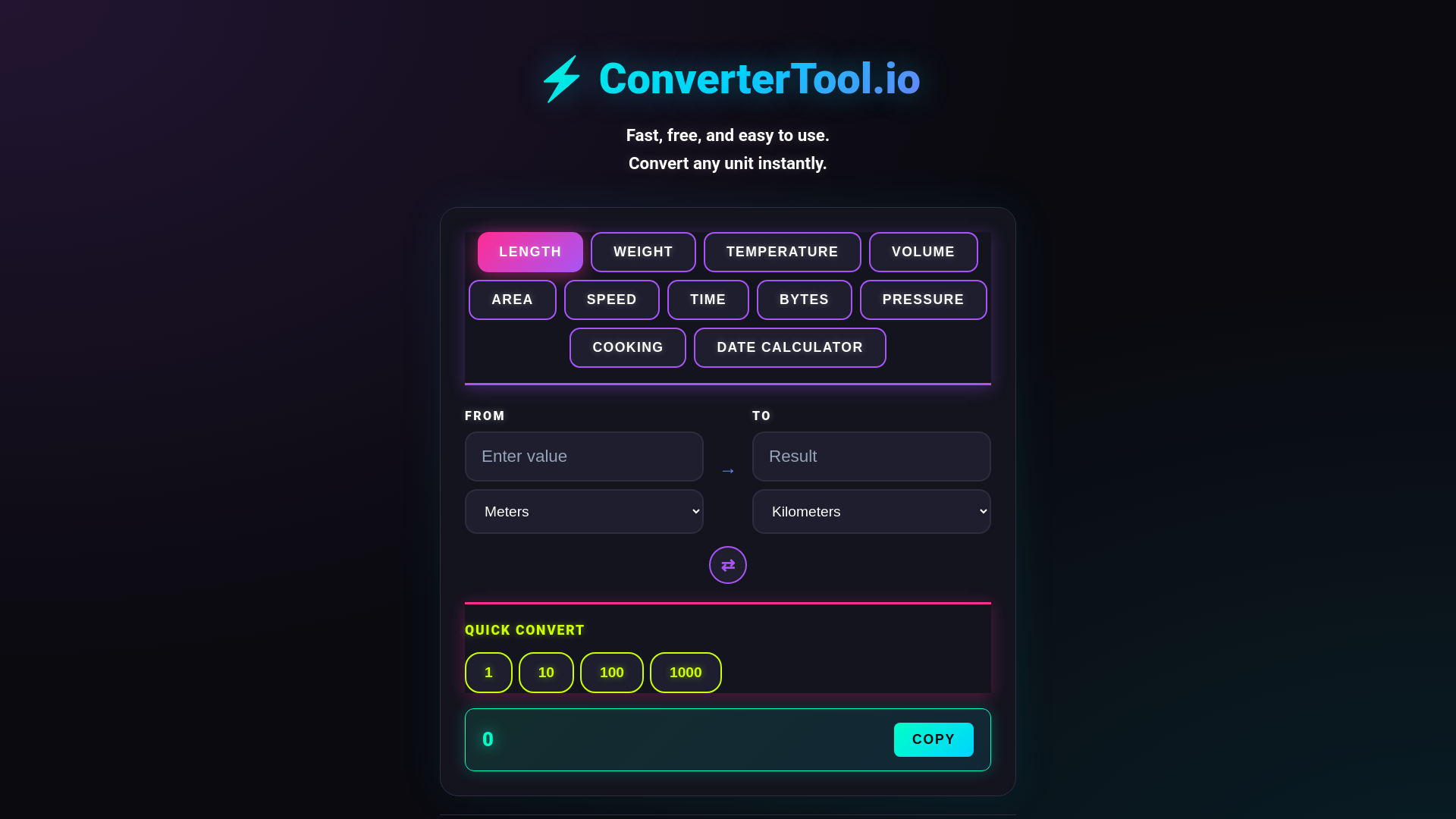 website screenshot of https://convertertool.io/