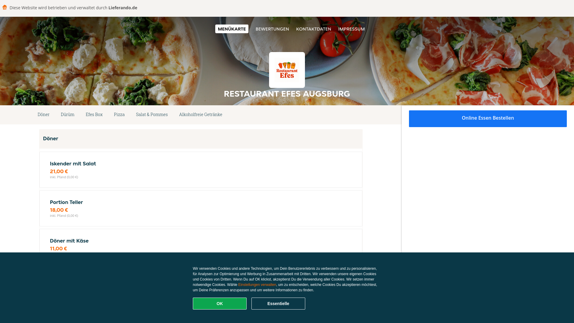 website screenshot of https://restaurantefes-gersthofen.de