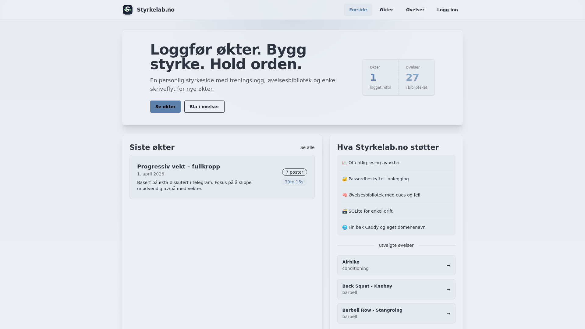 website screenshot of https://styrkelab.no
