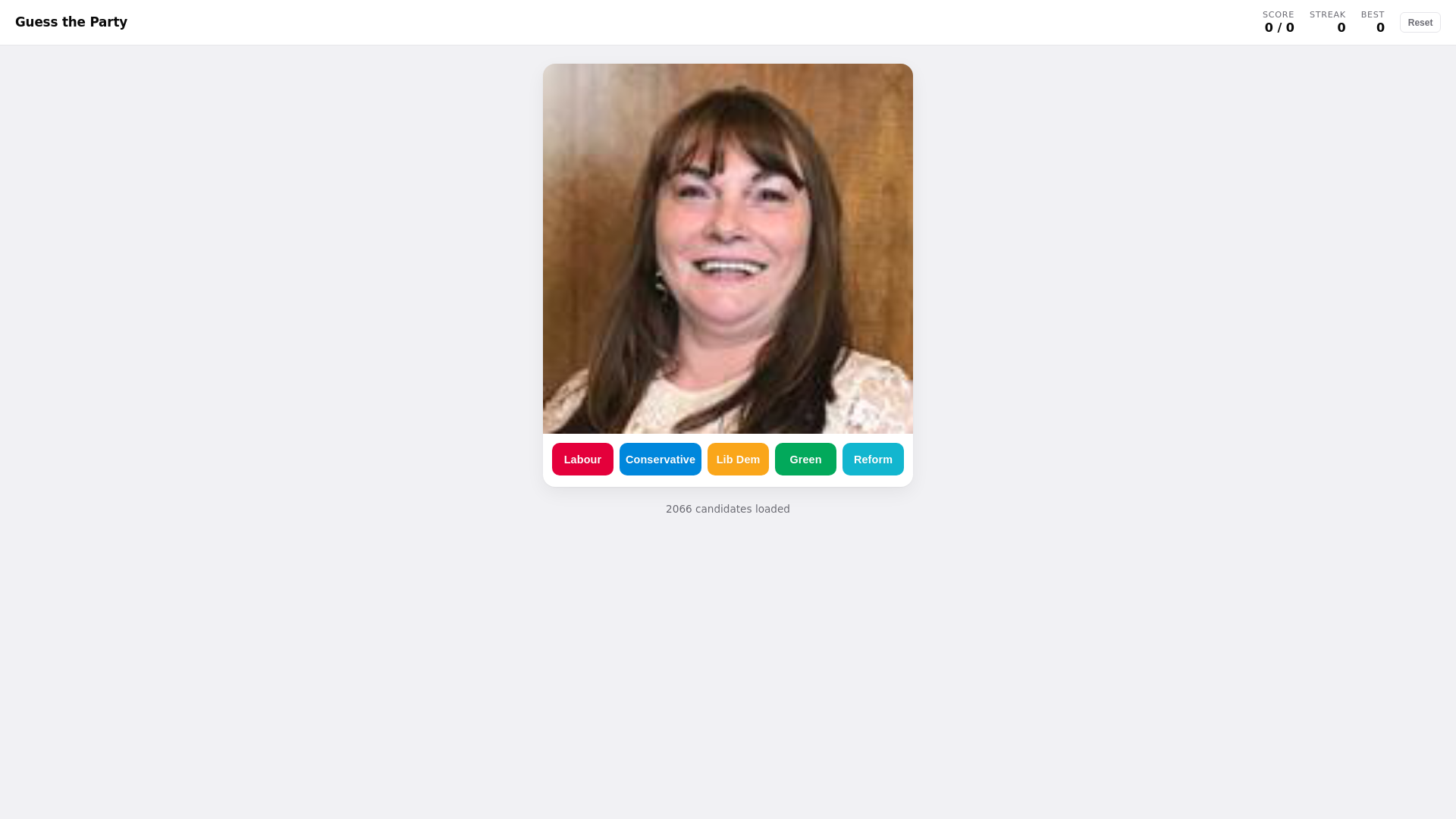 website screenshot of https://guesstheparty.co.uk/