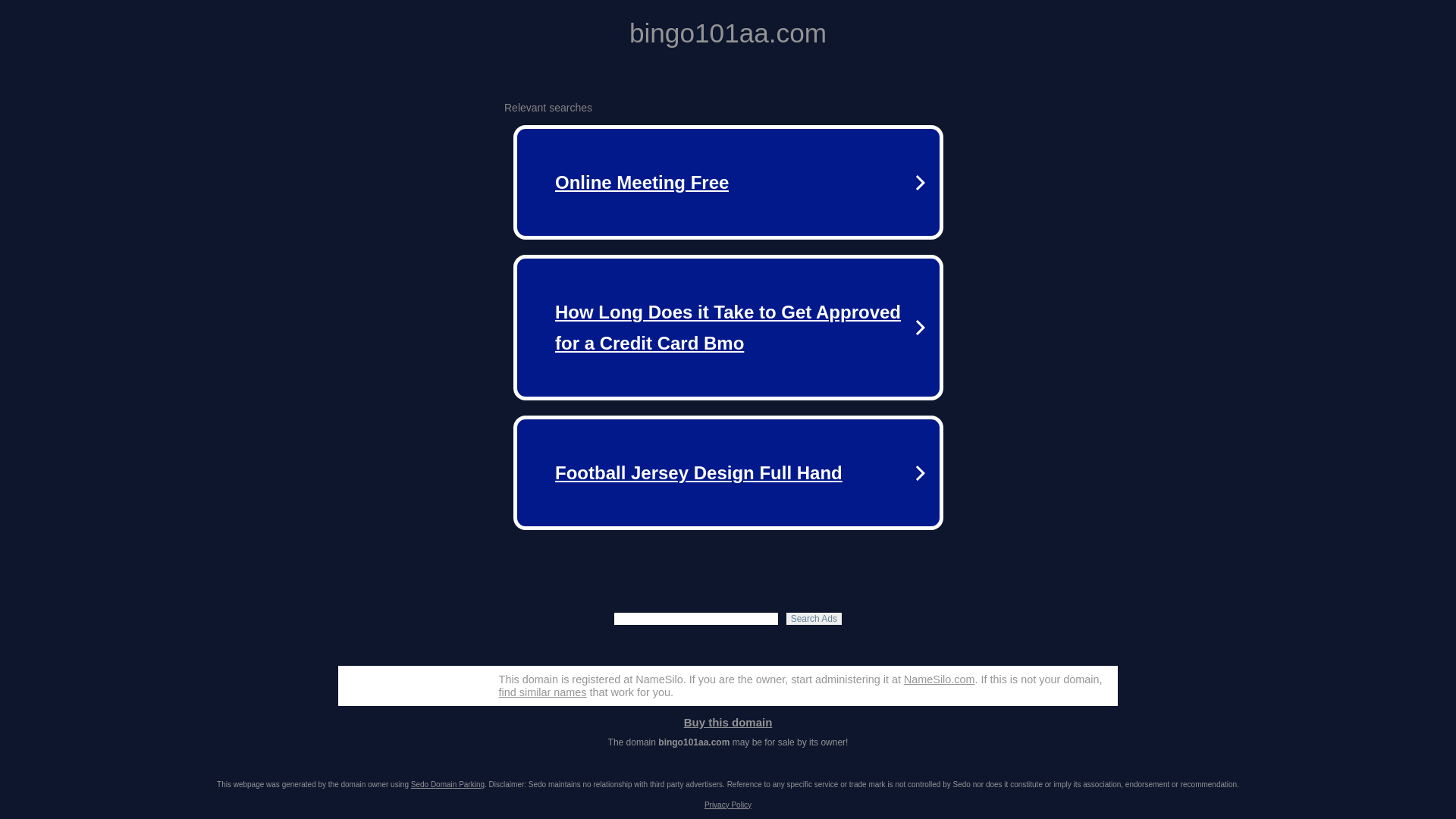 website screenshot of https://bingo101aa.com/