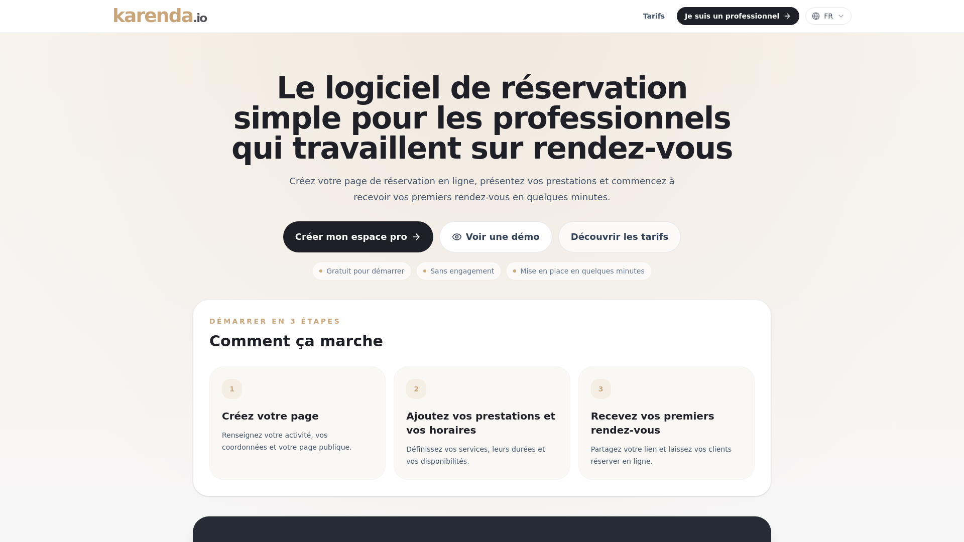 website screenshot of https://karenda.io/