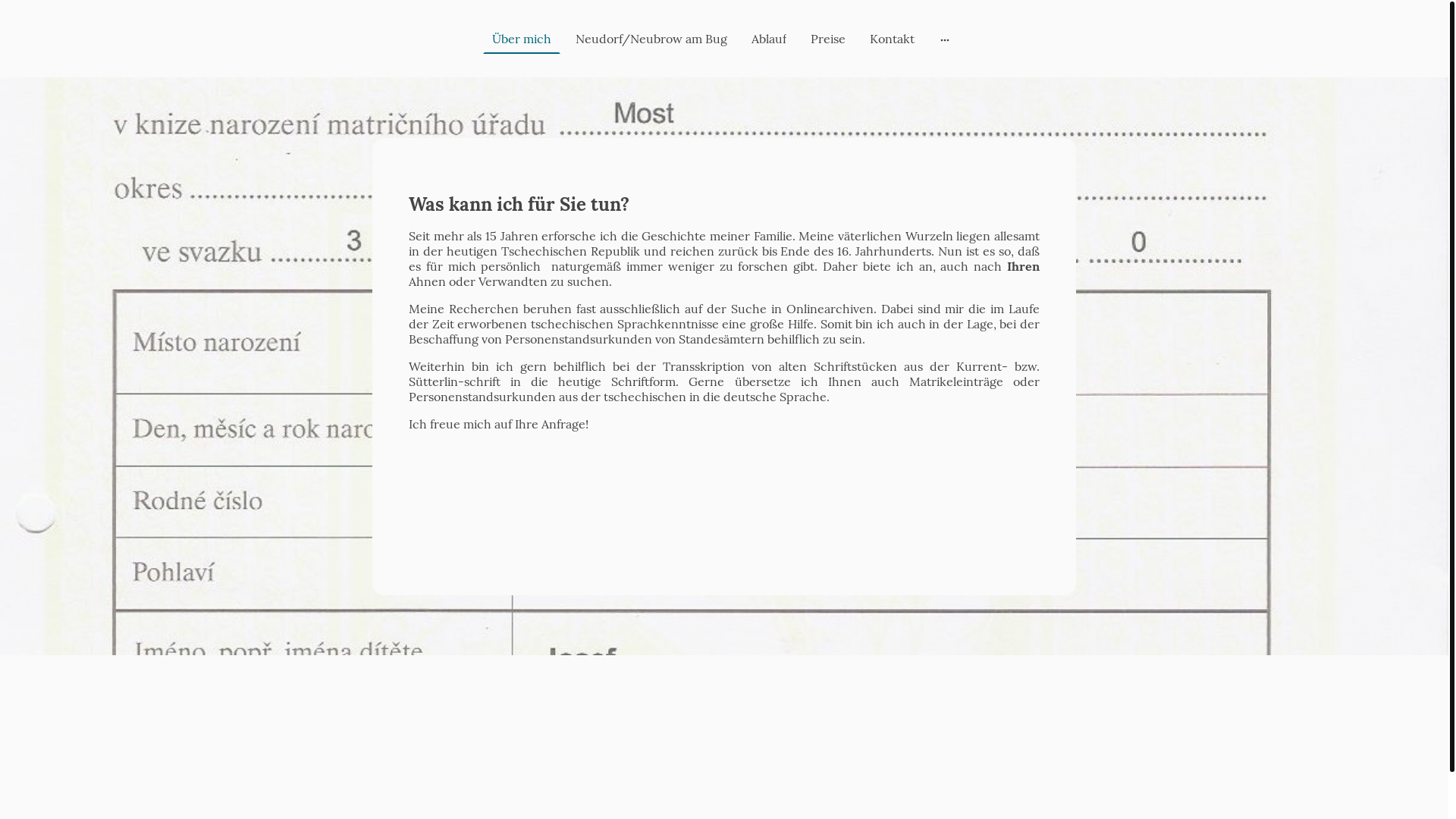 website screenshot of https://ahnenforscher-tschechien.de/