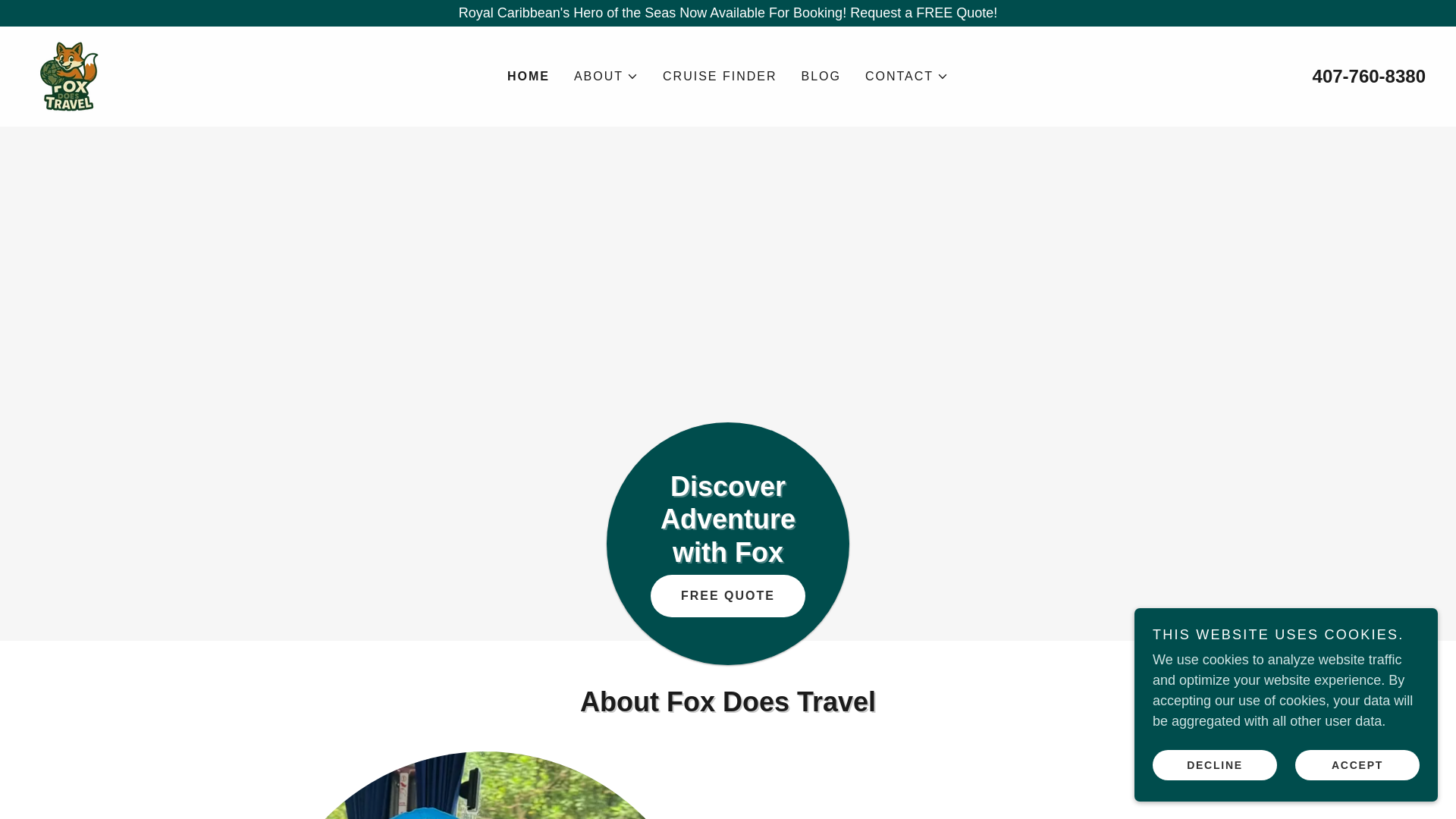 website screenshot of https://travelwithfox.com/