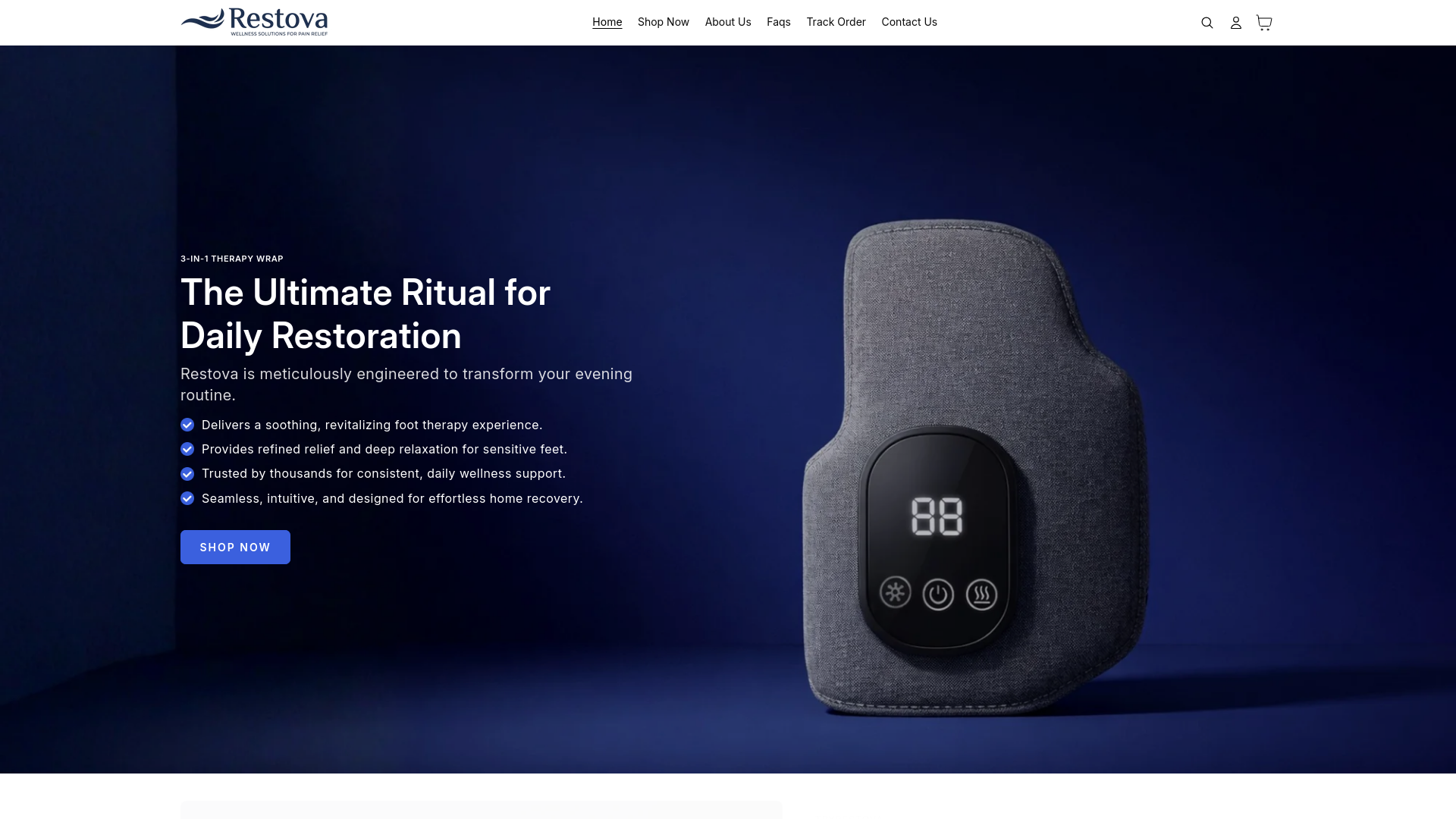 website screenshot of https://restova.us