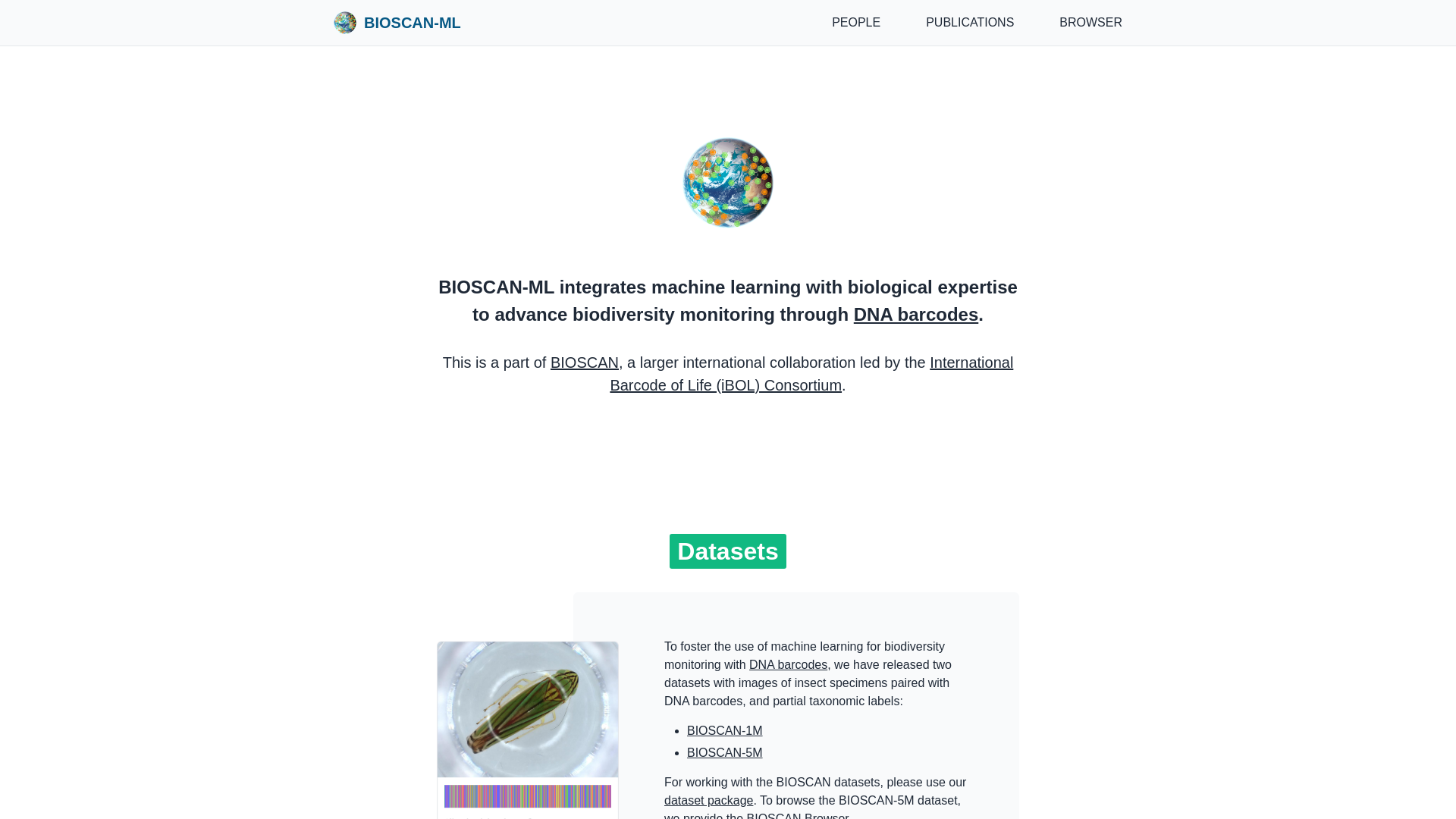website screenshot of https://bioscan-ml.org/