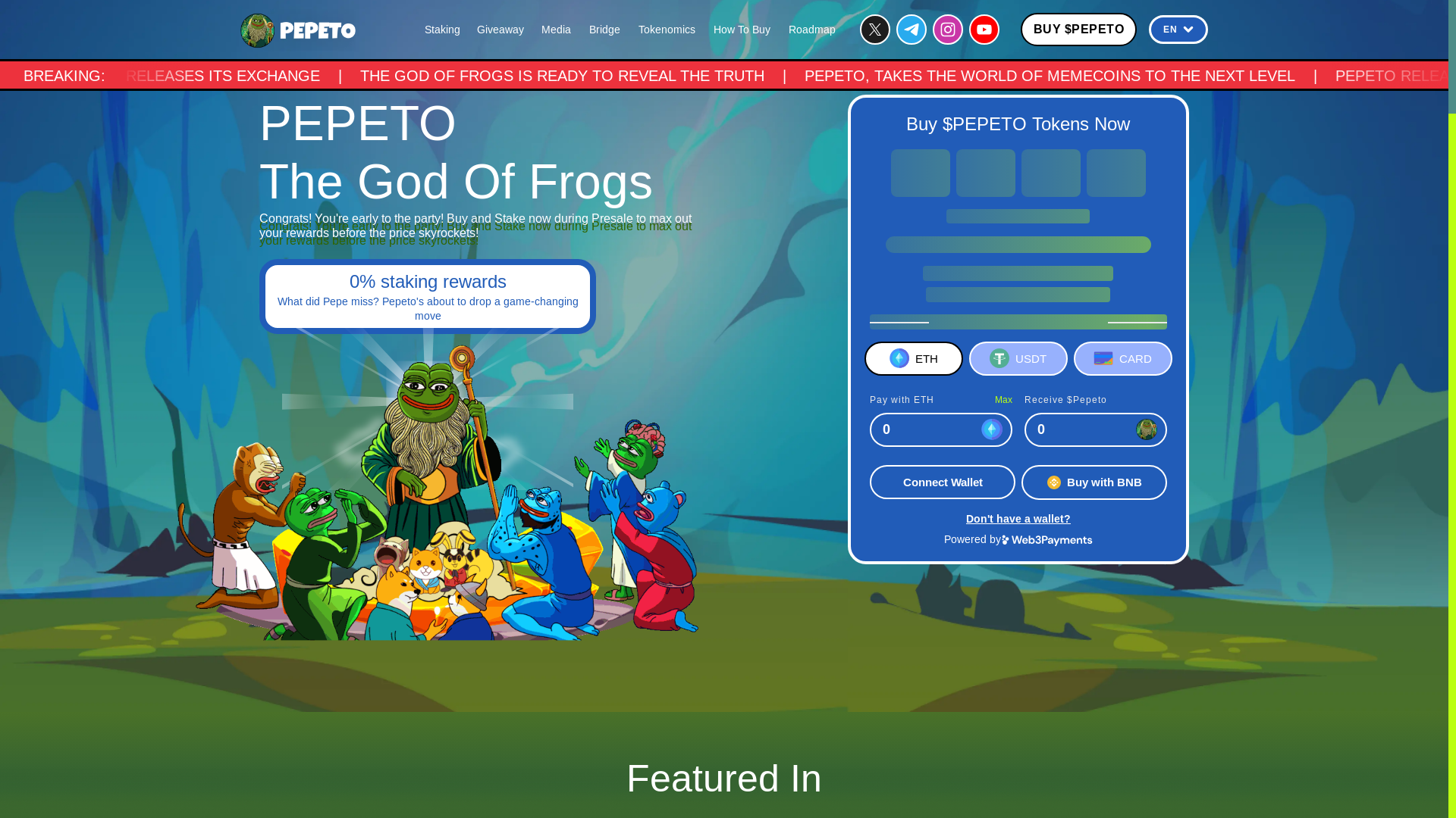 website screenshot of https://pepeto.io/