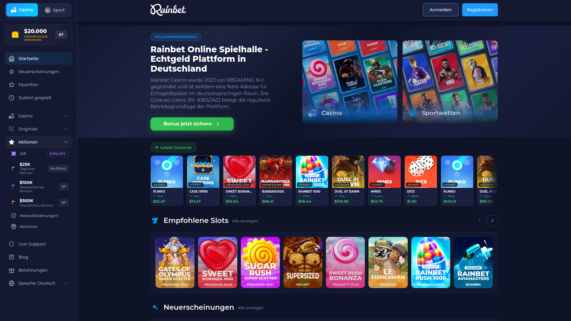 website screenshot of https://rainbet-norway.org/