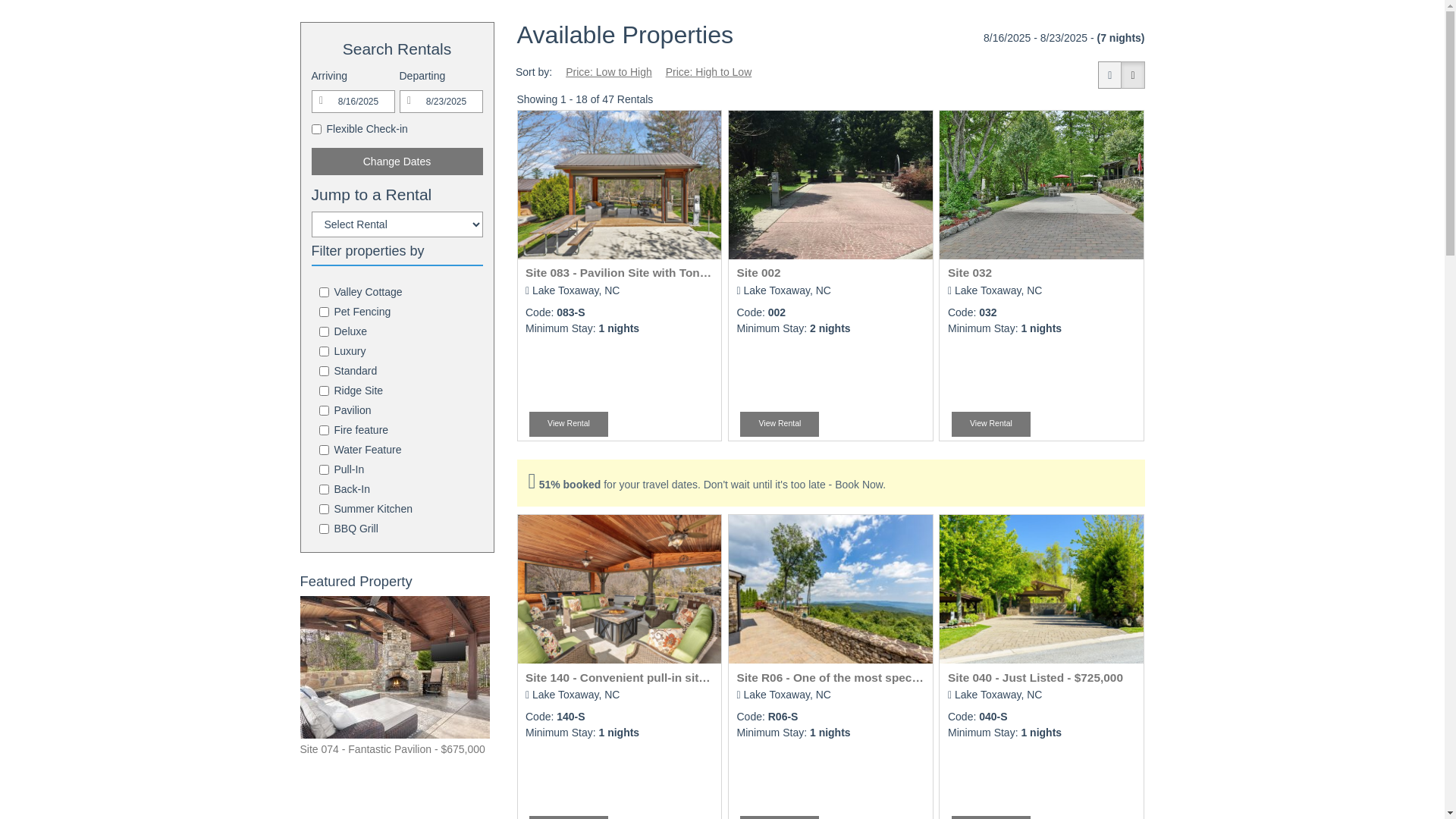 website screenshot of https://reserve.mtn-falls.com/vacation-rentals-homes-search.asp