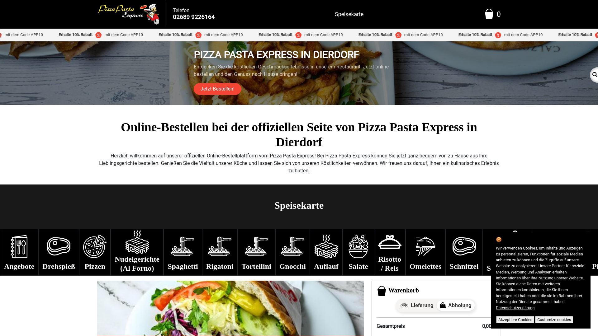 website screenshot of https://pizzapastaexpress-dierdorf.de