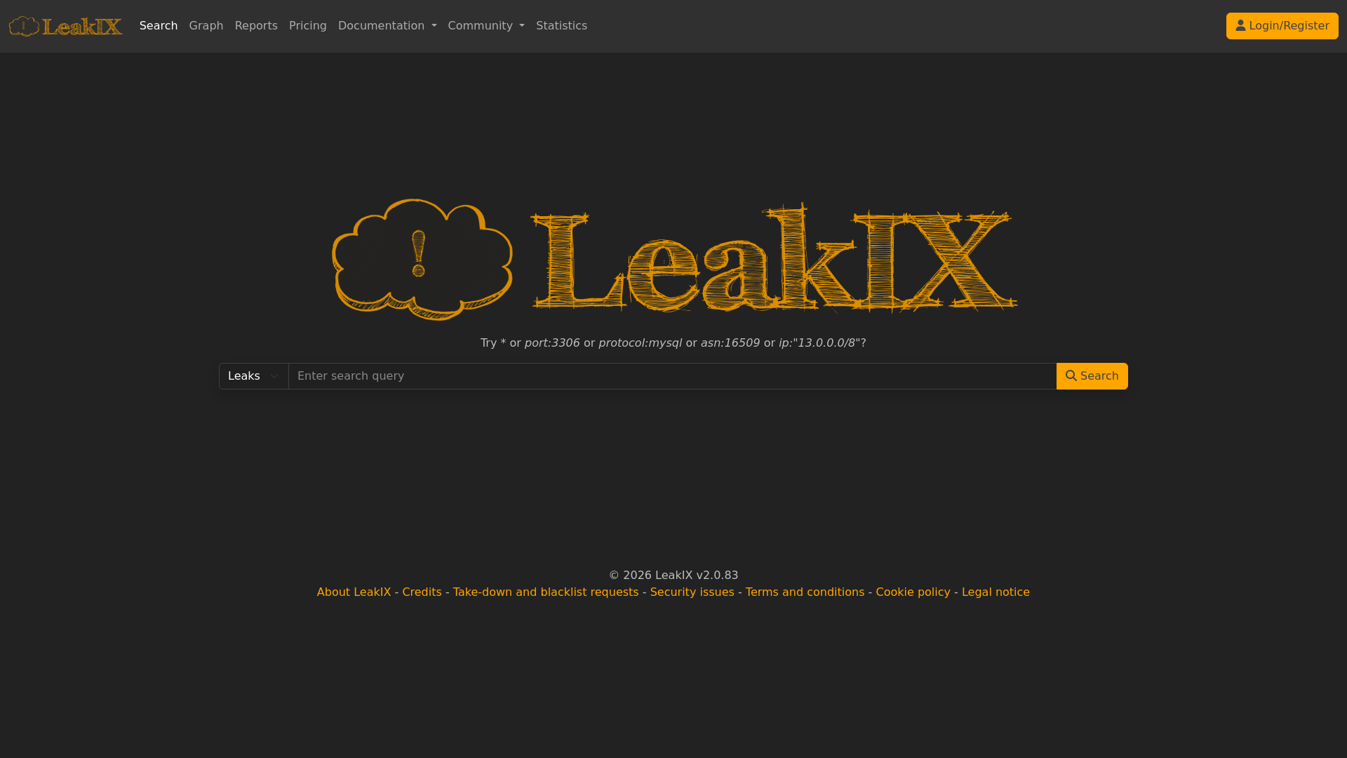 website screenshot of https://leakix.net/
