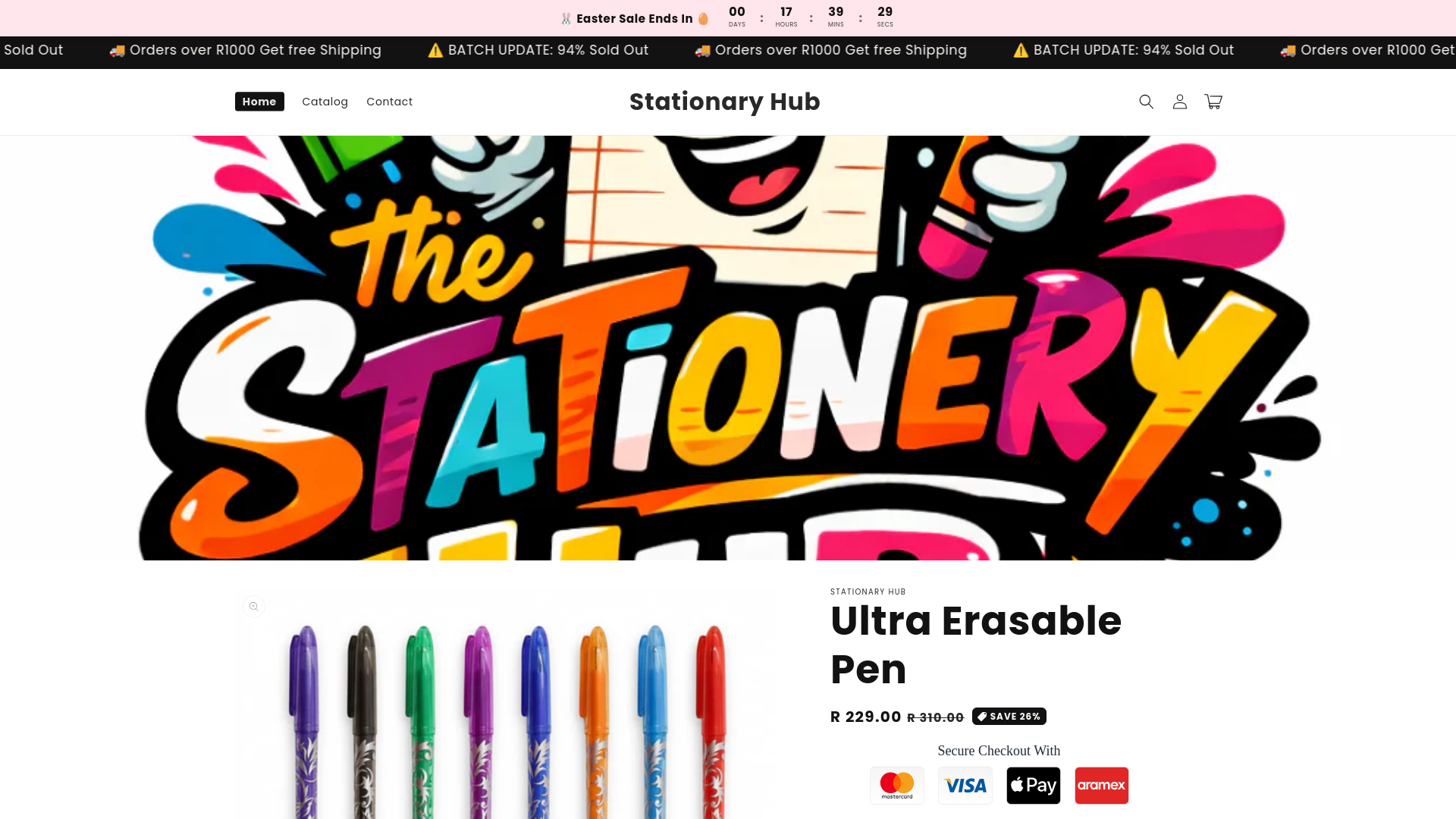 website screenshot of https://thestationaryhub.co.za