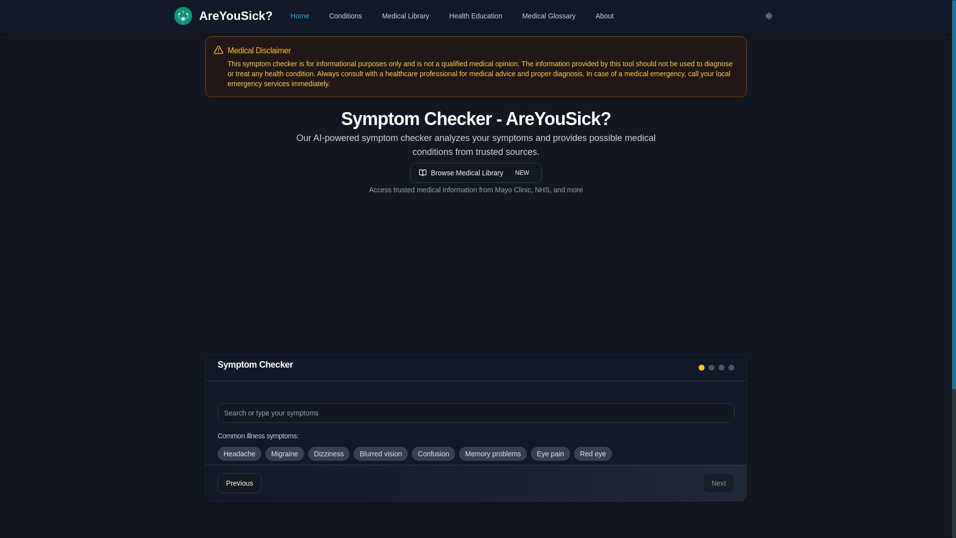 website screenshot of https://areyousick.app/