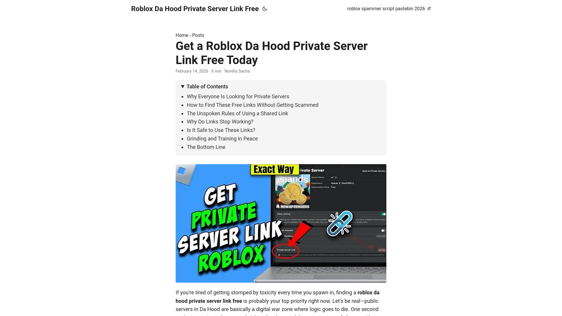 website screenshot of https://roblox-da-hood-private-server-link-free.pages.dev/