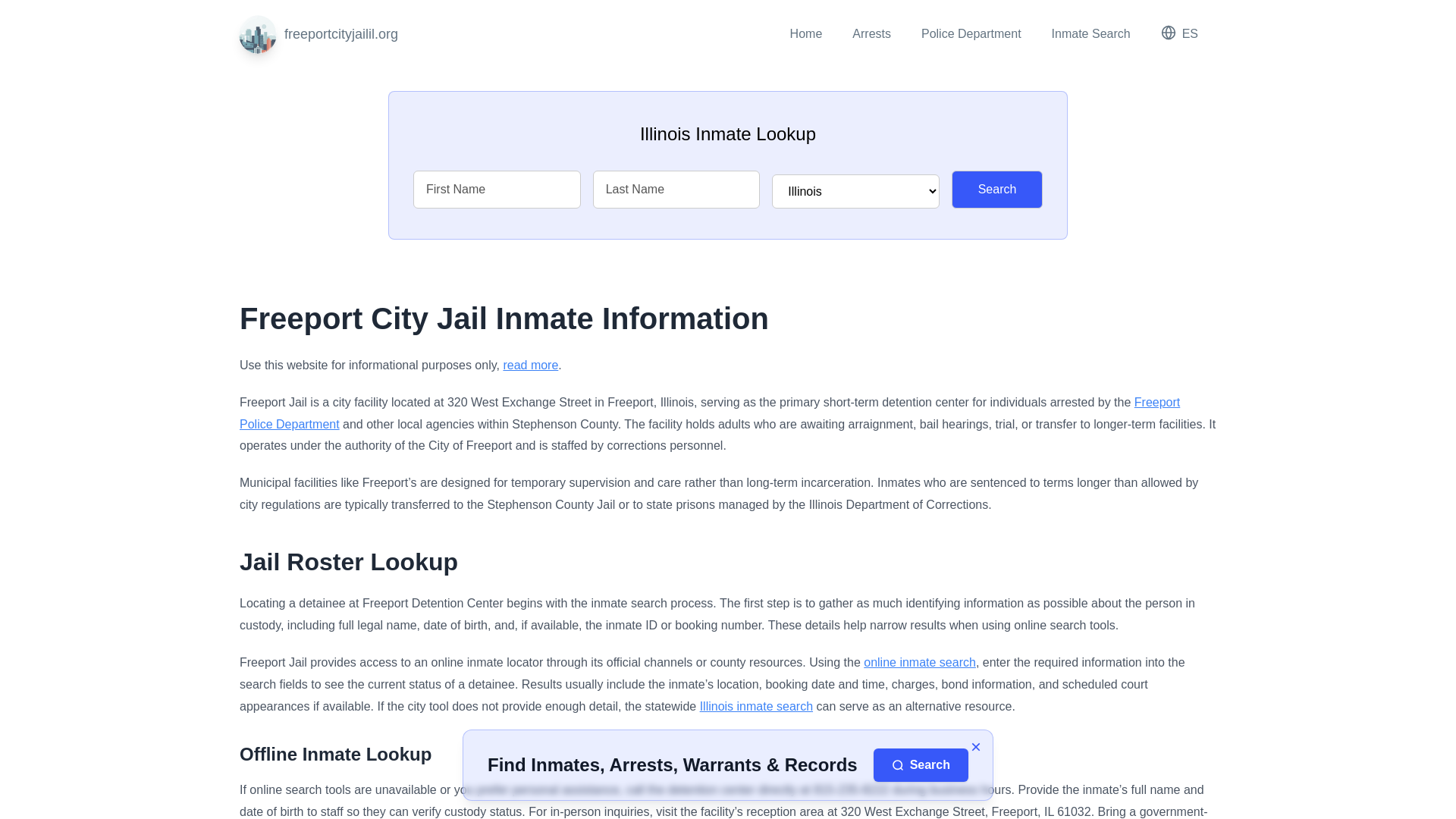 website screenshot of https://freeportcityjailil.org