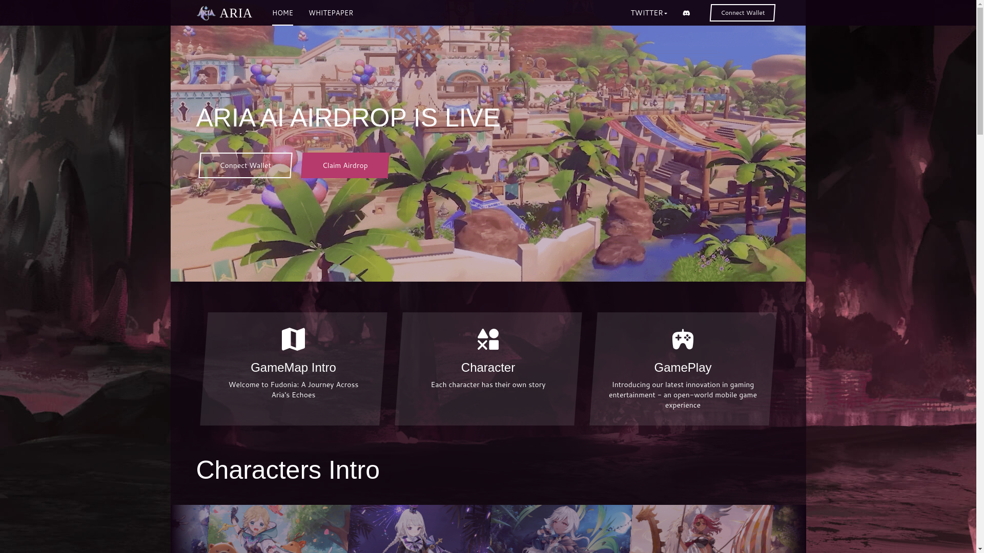 website screenshot of https://playariagame.website/