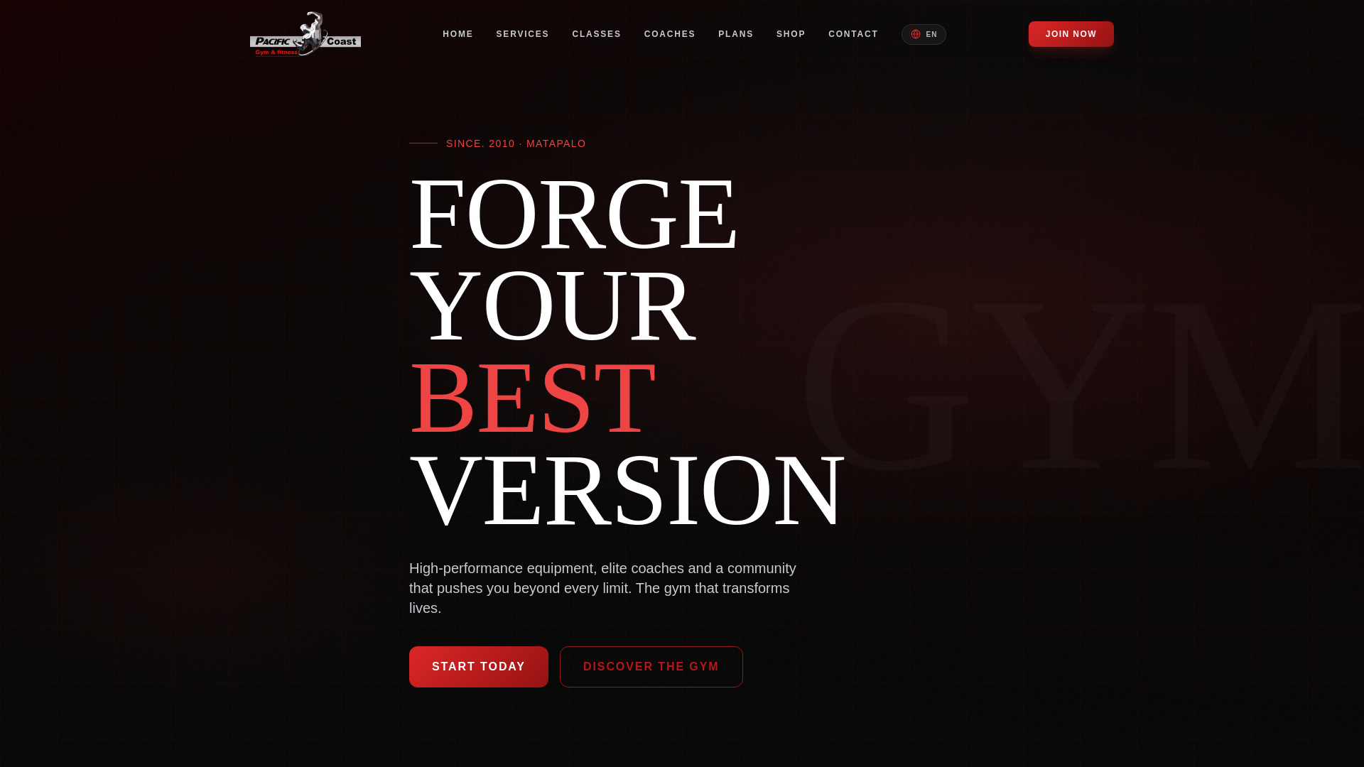 website screenshot of https://pacificcoastgymfitness.com/