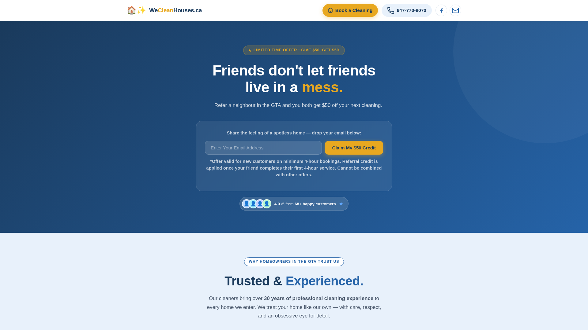 website screenshot of https://wecleanhouses.ca