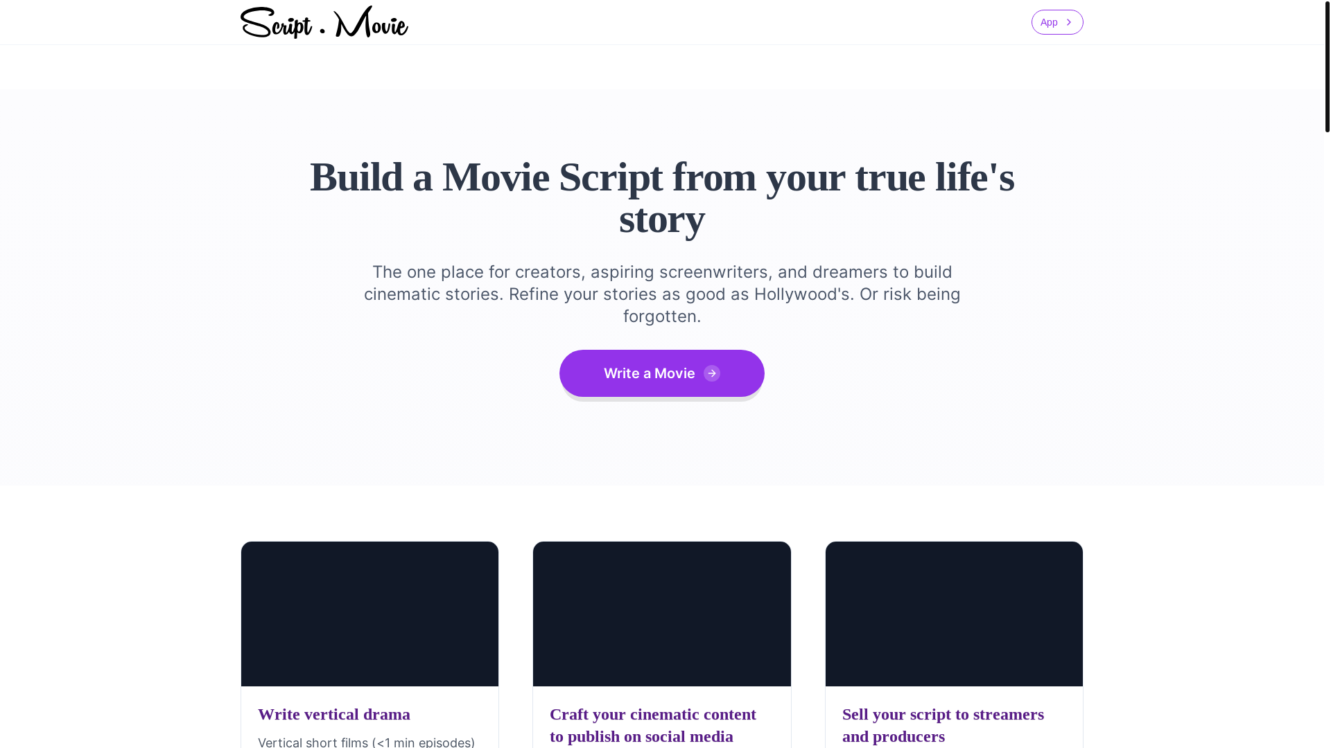 website screenshot of http://www.script.movie/