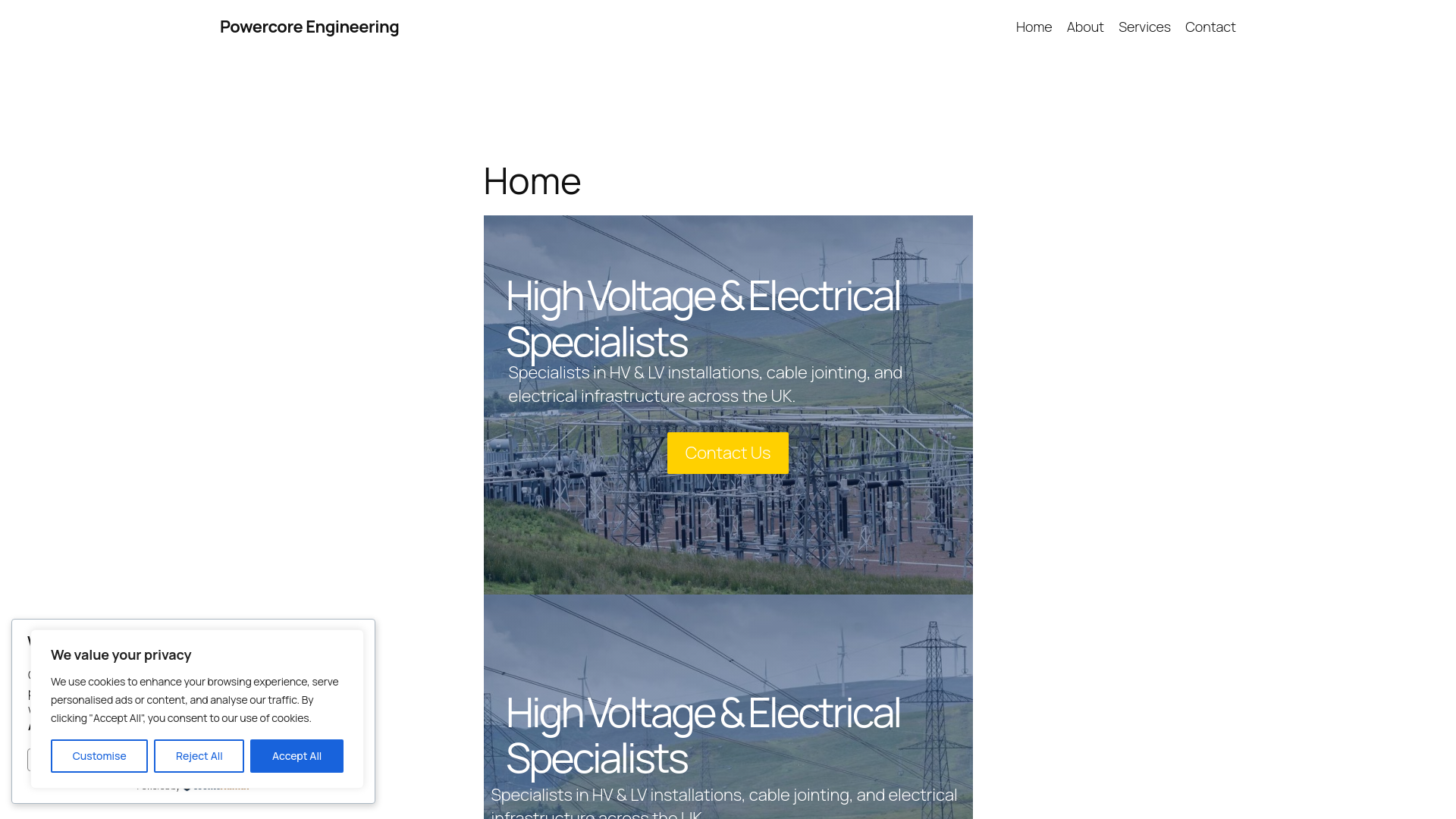 website screenshot of https://powercoreengineering.co.uk/