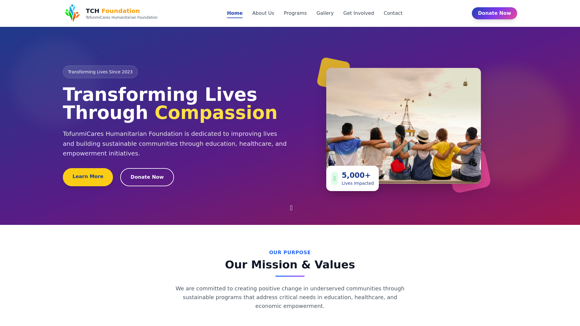 website screenshot of https://tch-foundation.org/