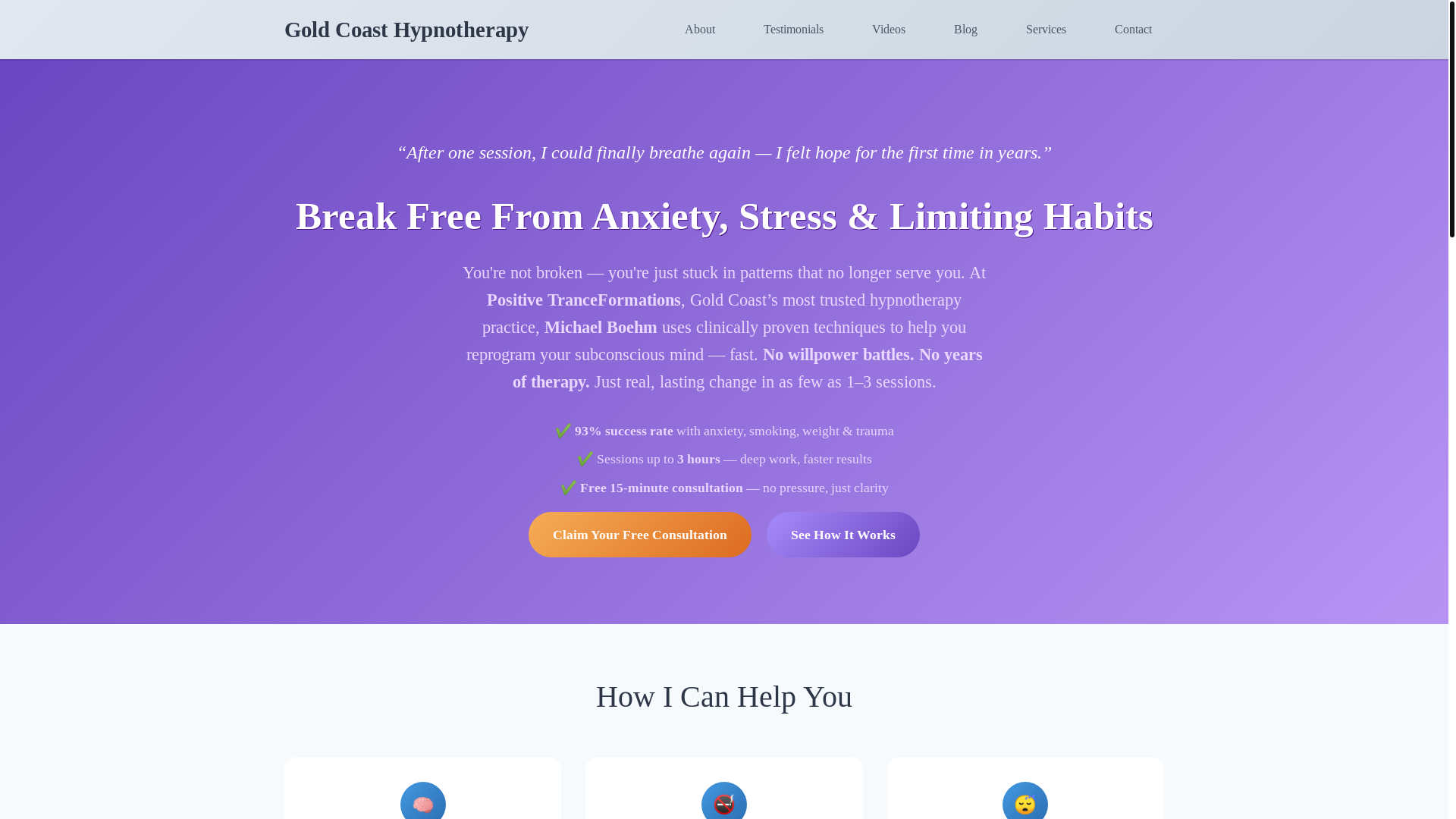 website screenshot of https://goldcoasthypnotherapy.net.au/