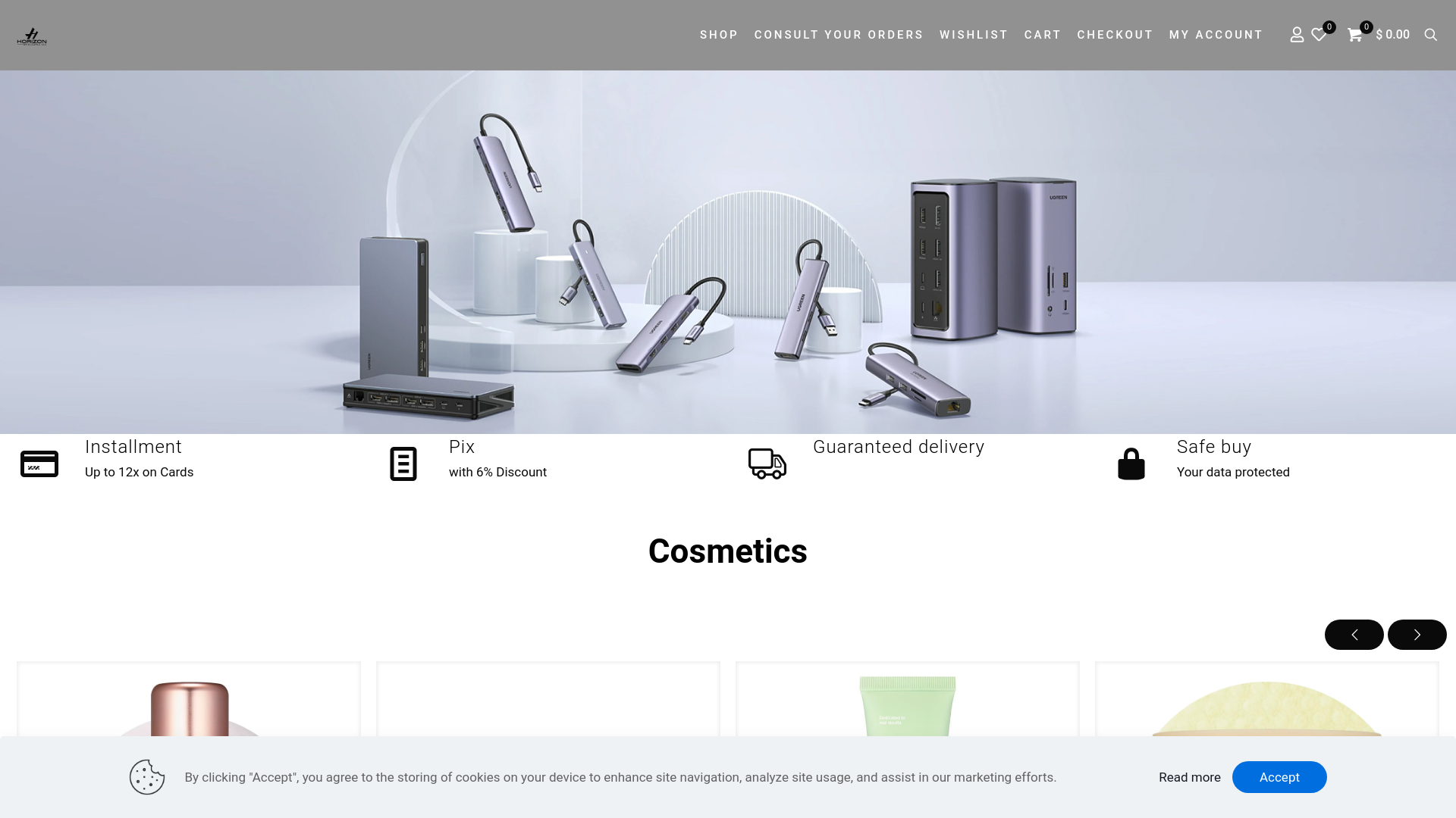 website screenshot of https://horizonwholesales.com/
