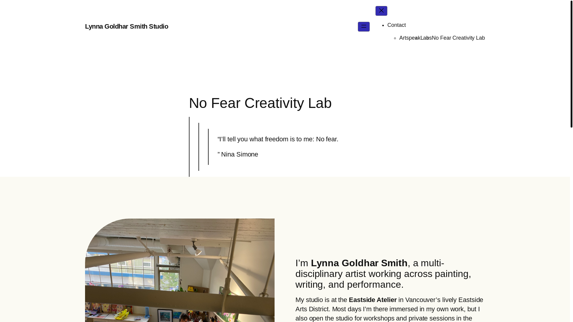 website screenshot of https://nofearcreativitylab.ca/