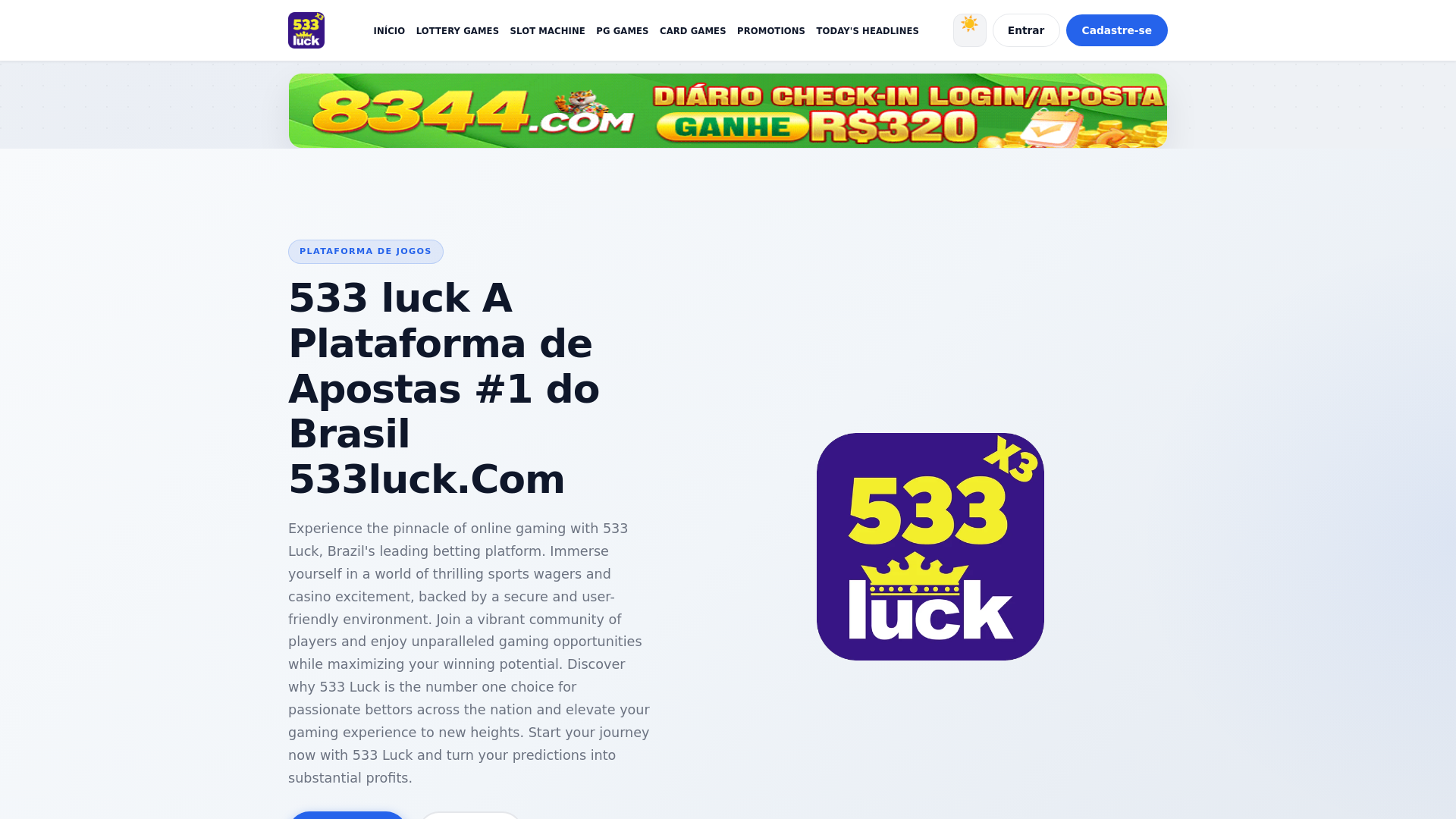 website screenshot of https://533luckapp.com/