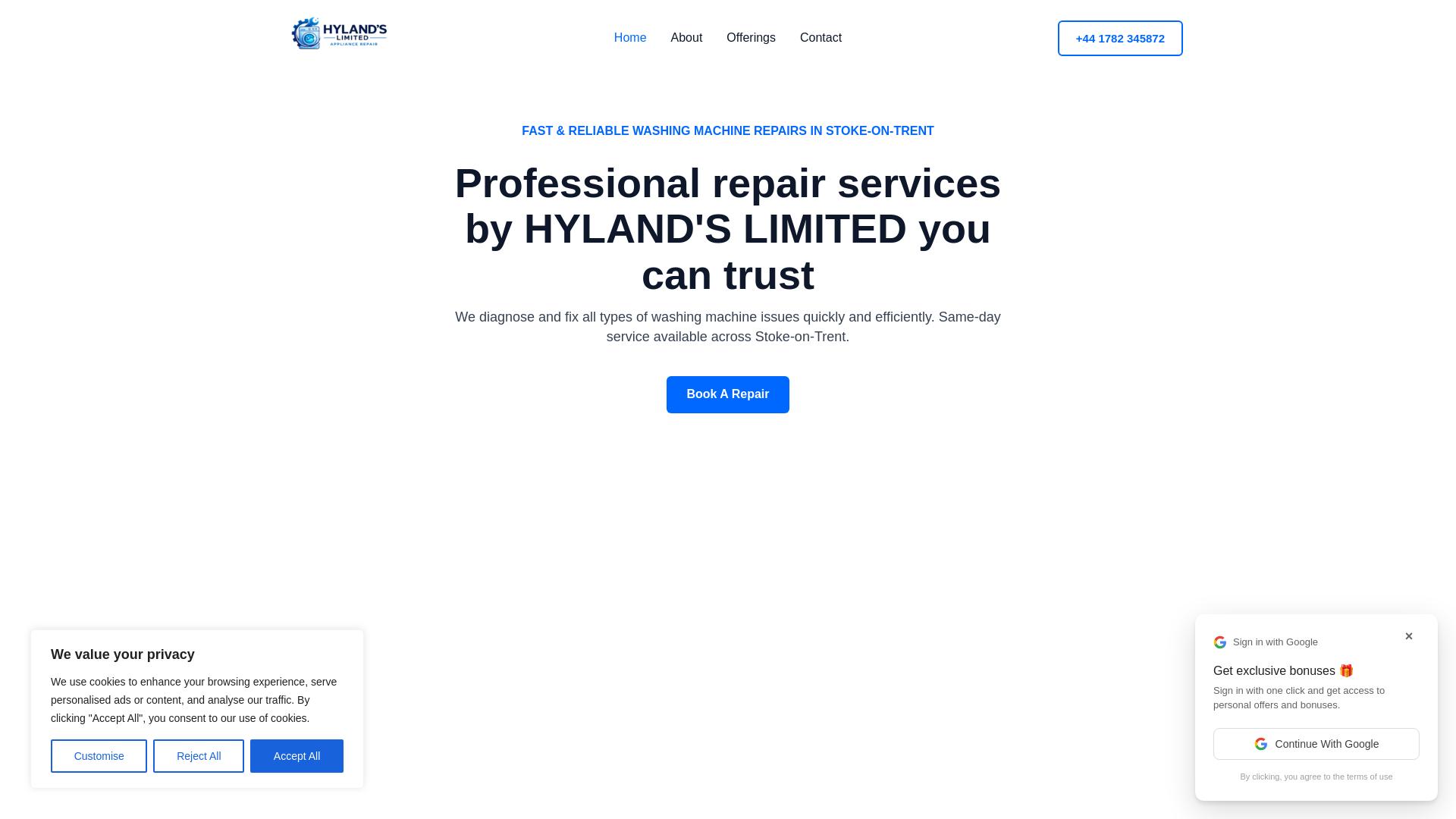website screenshot of https://hylands-limited.uk/
