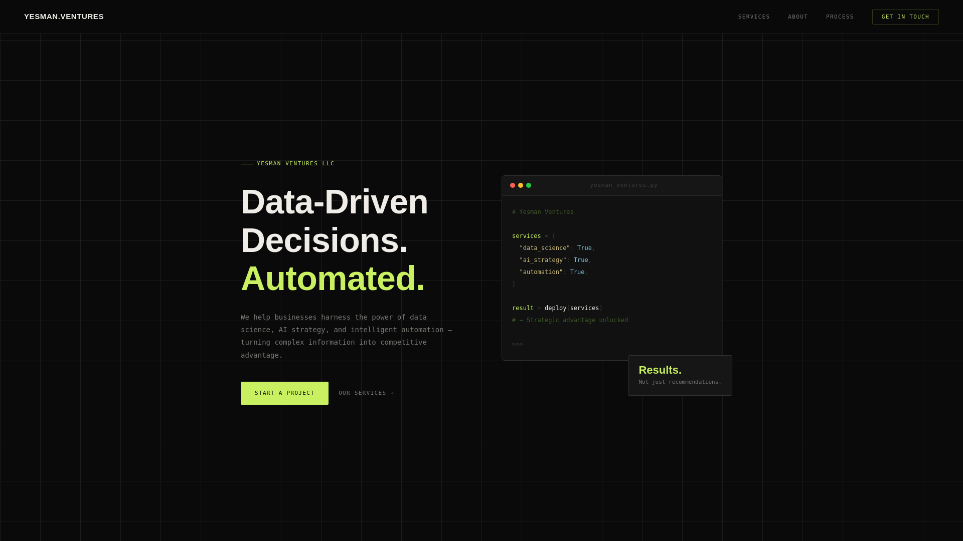 website screenshot of https://yesman-ventures.com