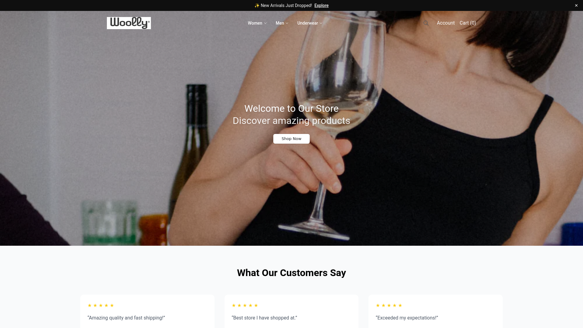 website screenshot of https://getwoollyclothingco.shop/