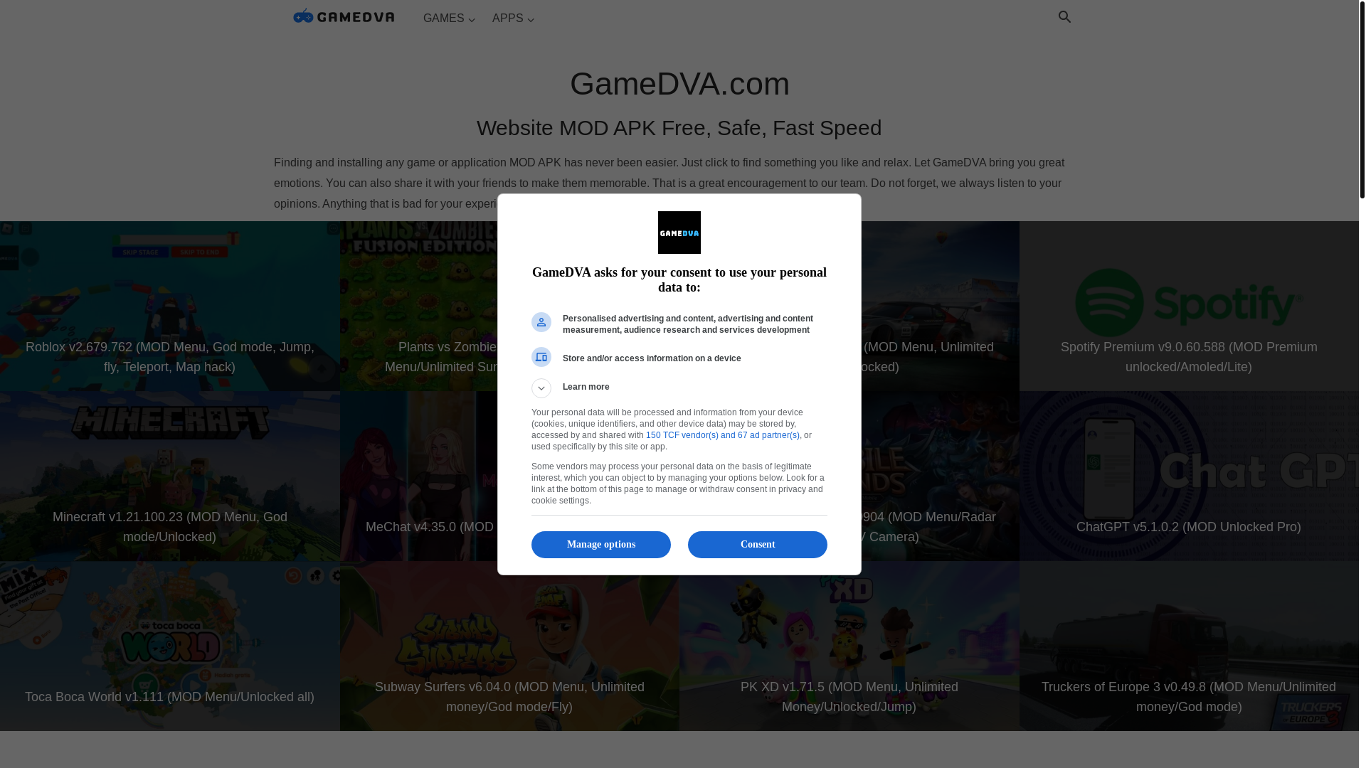 website screenshot of https://gamedva.com/