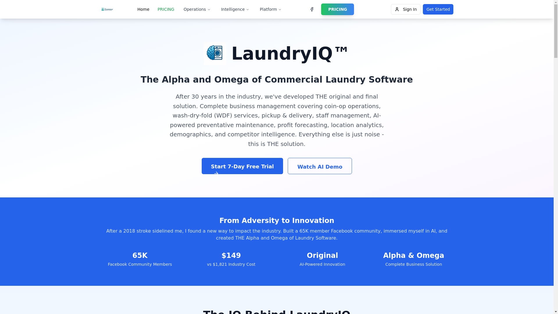 website screenshot of https://laundryiq.solutions/