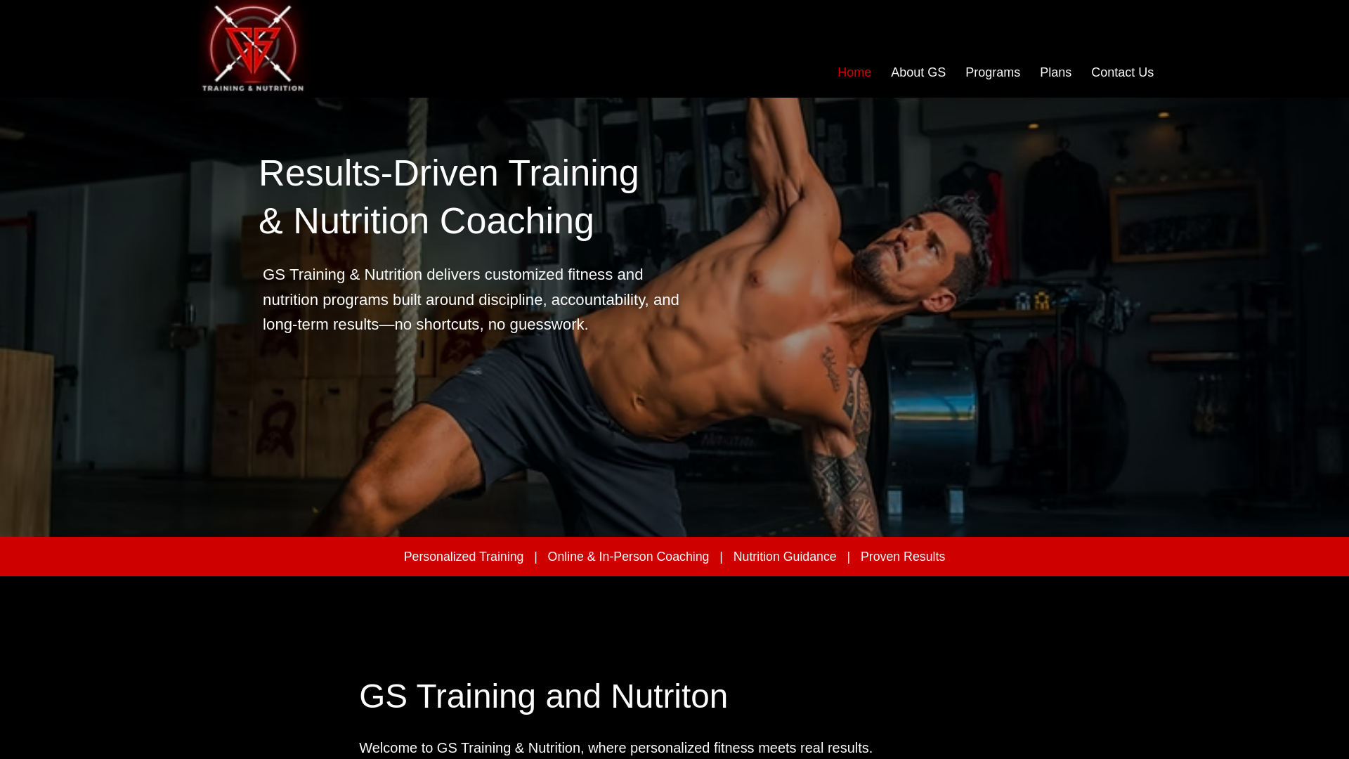website screenshot of https://gstrainingandnutrition.com