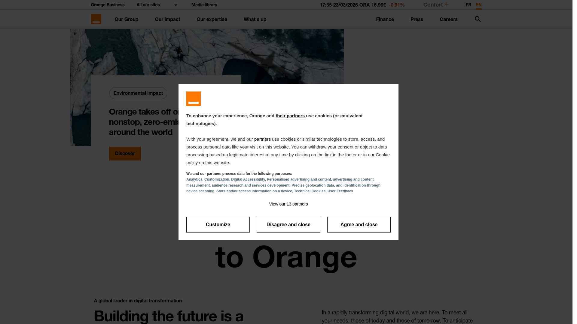 website screenshot of https://www.orange.com/