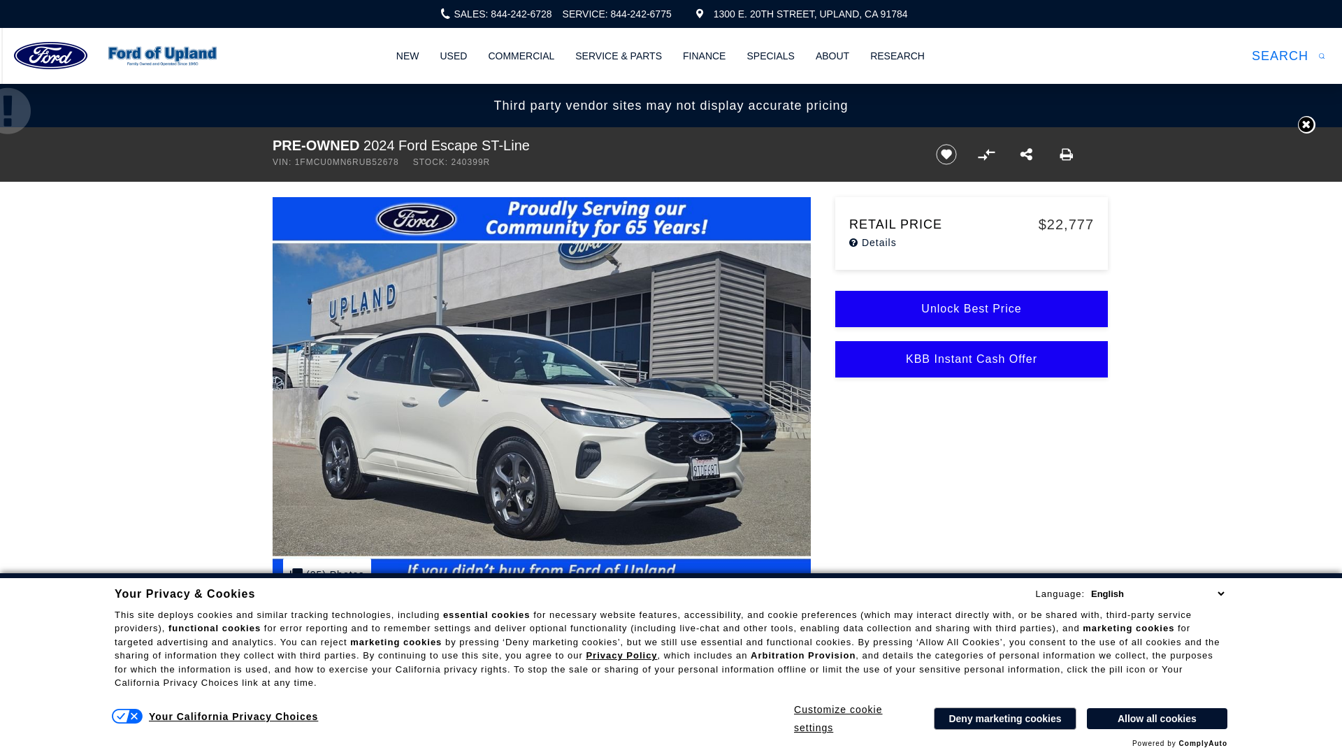 website screenshot of https://www.fordofupland.com/inventory/used-2024-ford-escape-st-line-fwd-4-door-suv-1fmcu0mn6rub52678/?store={store_code}
