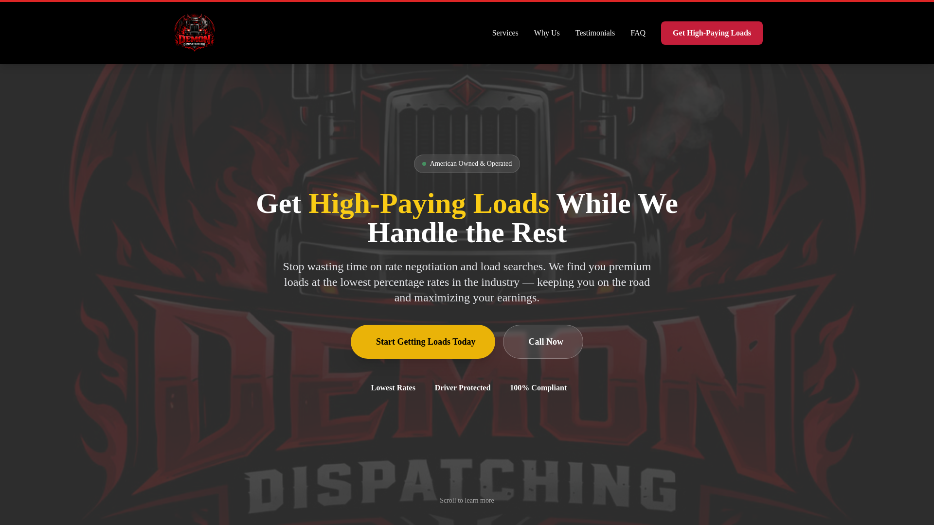 website screenshot of https://demondispatching.com/