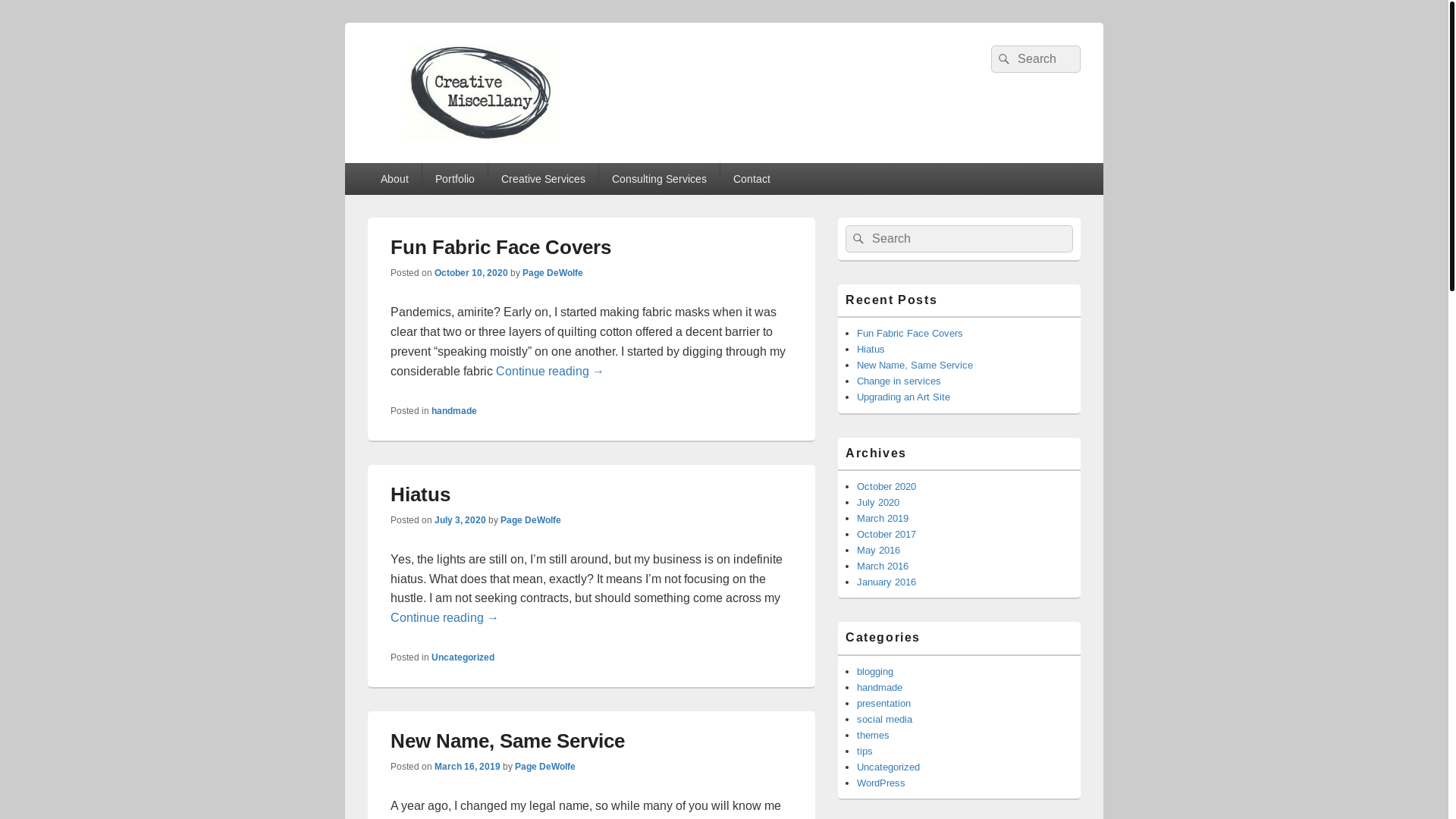 website screenshot of https://creativemiscellany.com/