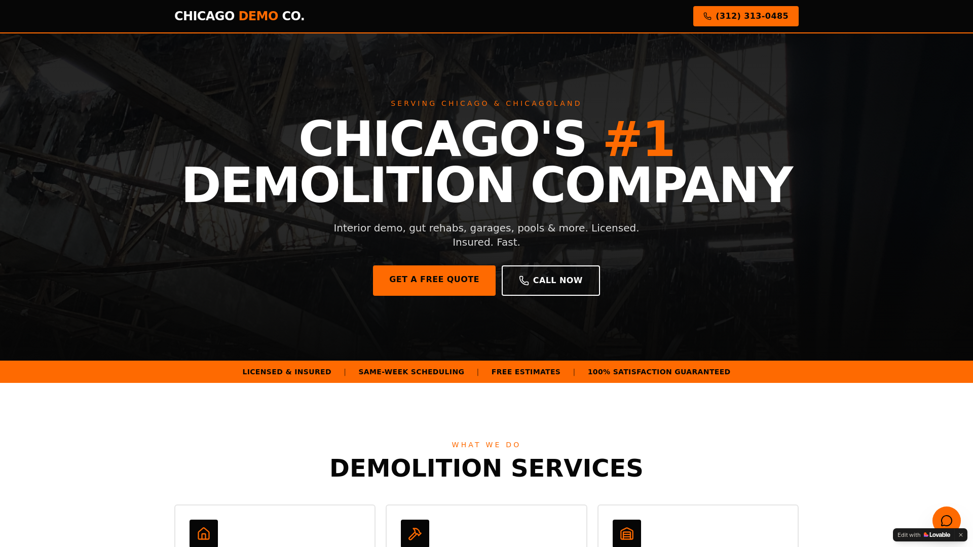 website screenshot of https://chicagodemoco.com/