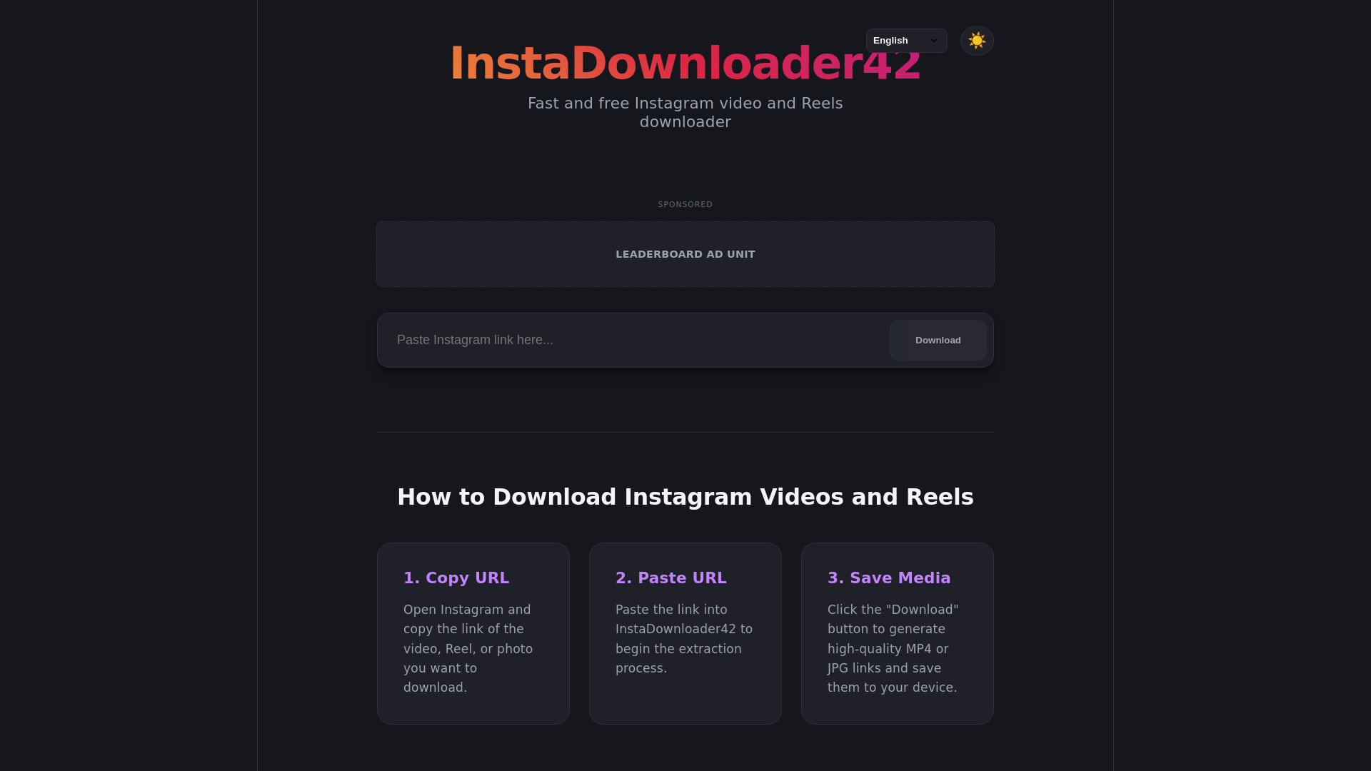 website screenshot of https://instagramdownloader42.com/