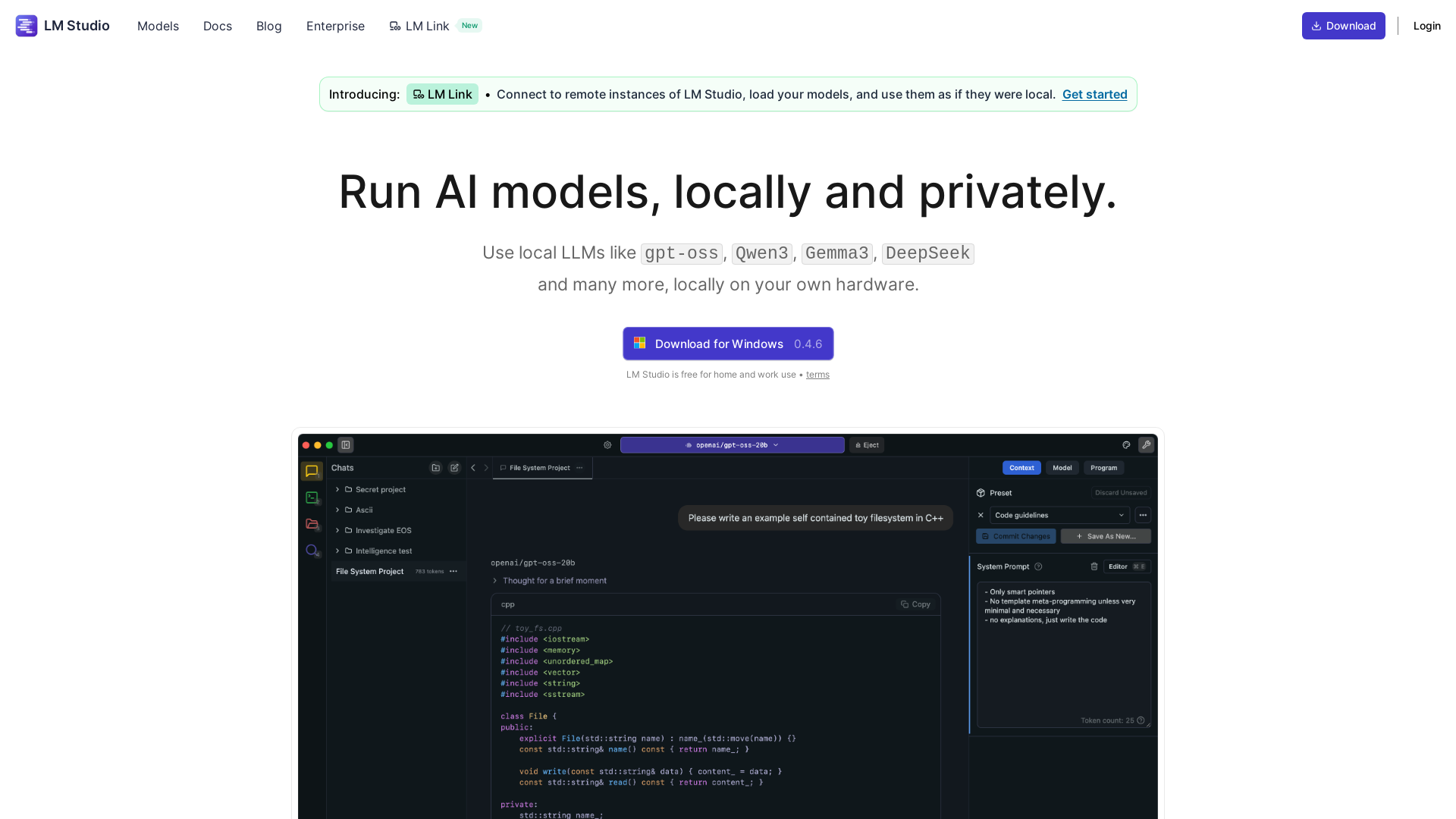 website screenshot of https://lmstudio.ai