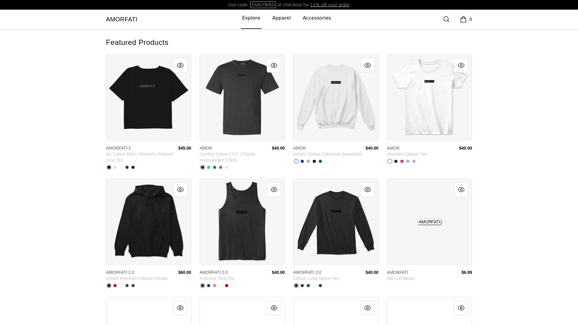website screenshot of https://amorfati.shopping/