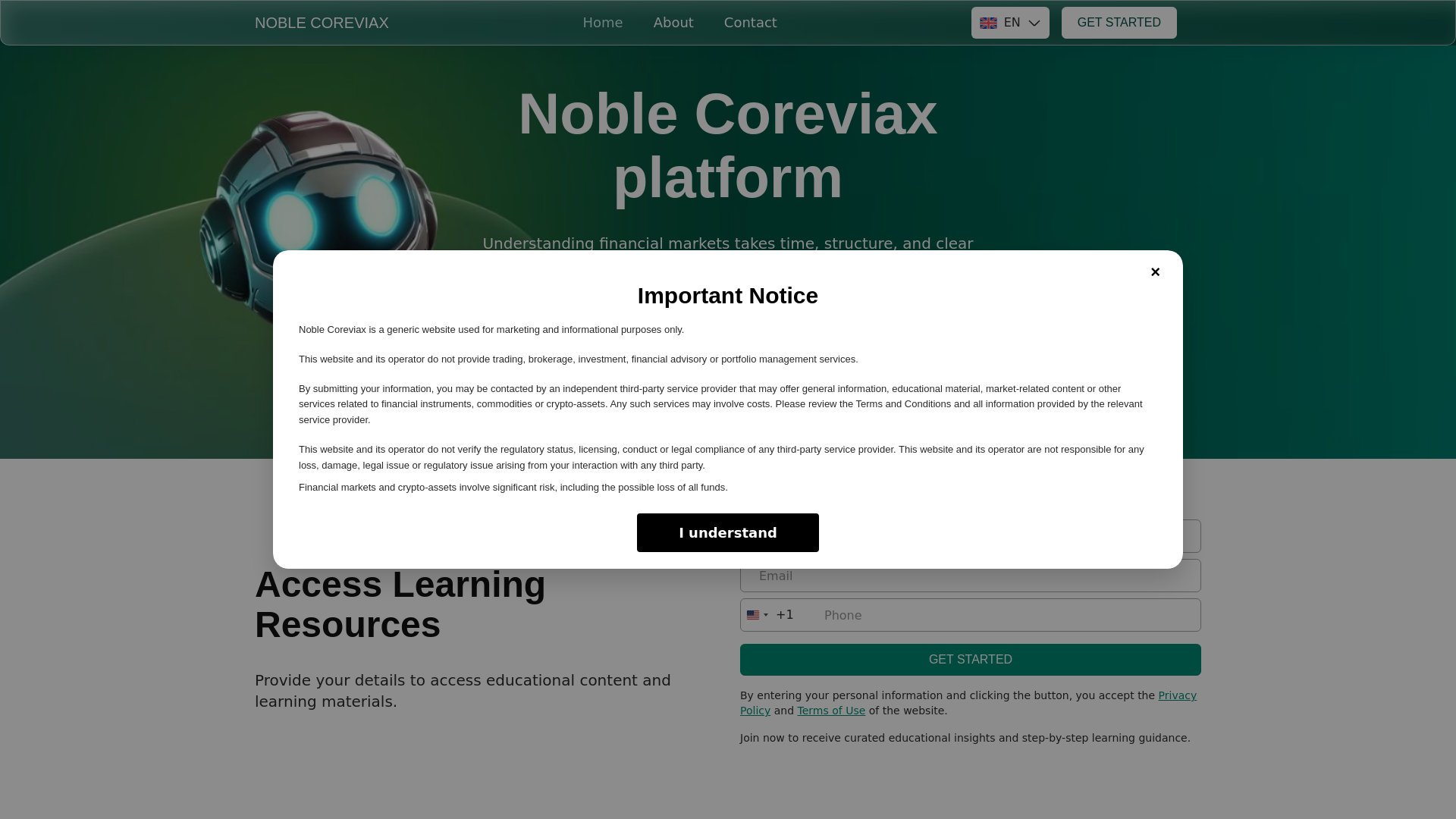 website screenshot of https://noblecoreviax.live