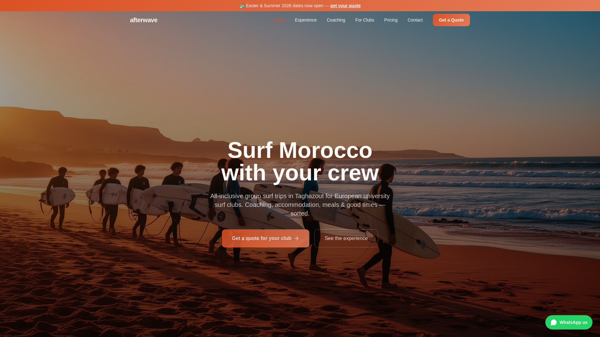 website screenshot of https://afterwave.surf