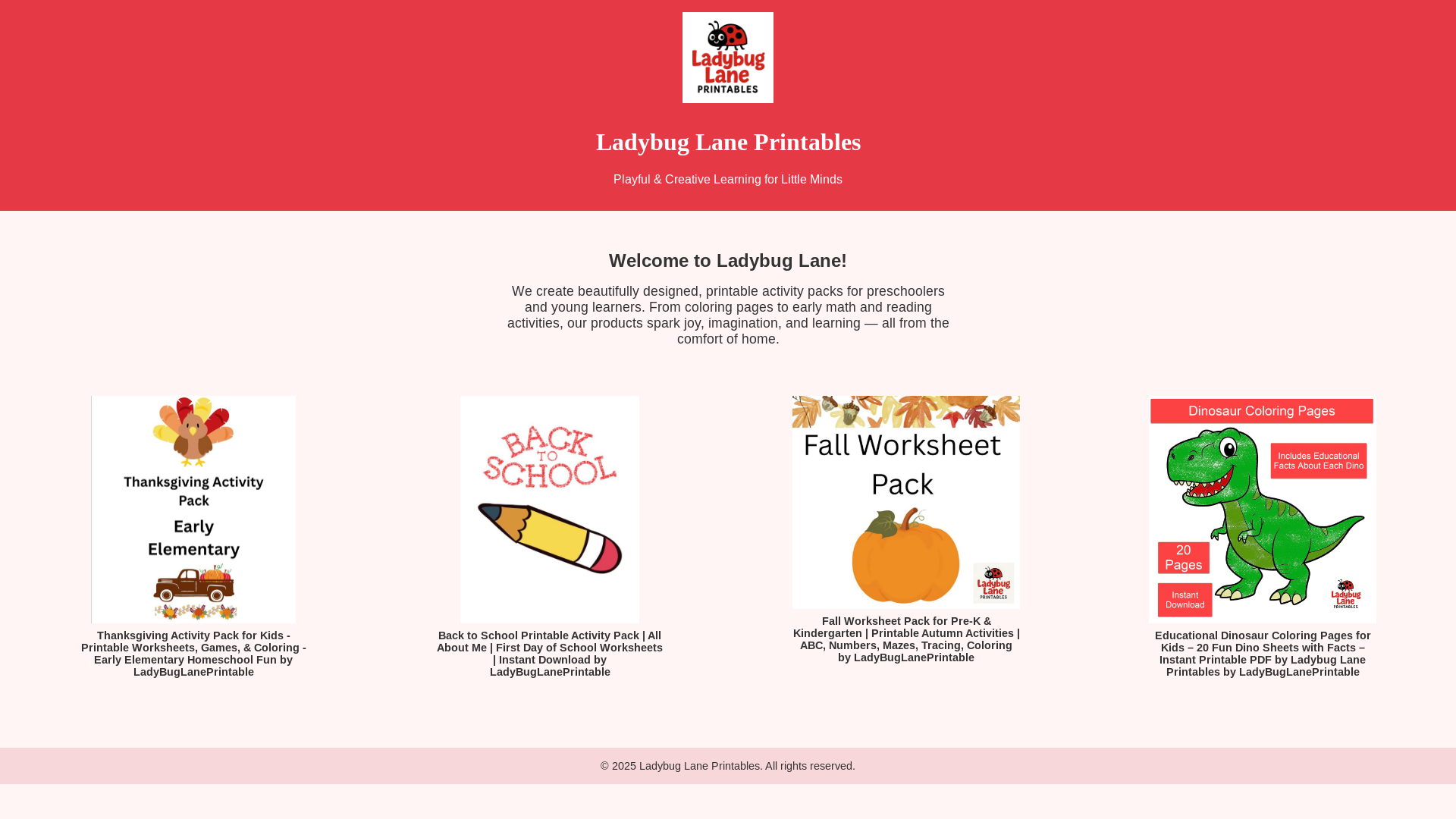 website screenshot of https://ladybuglaneprintables.pages.dev/