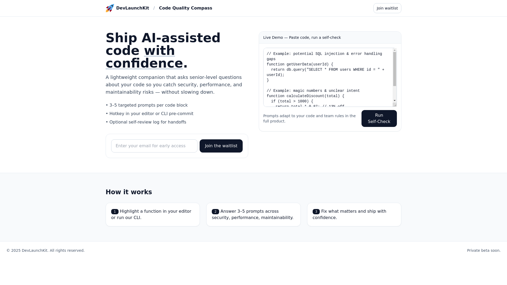 website screenshot of https://devlaunchkit-compass.pages.dev/