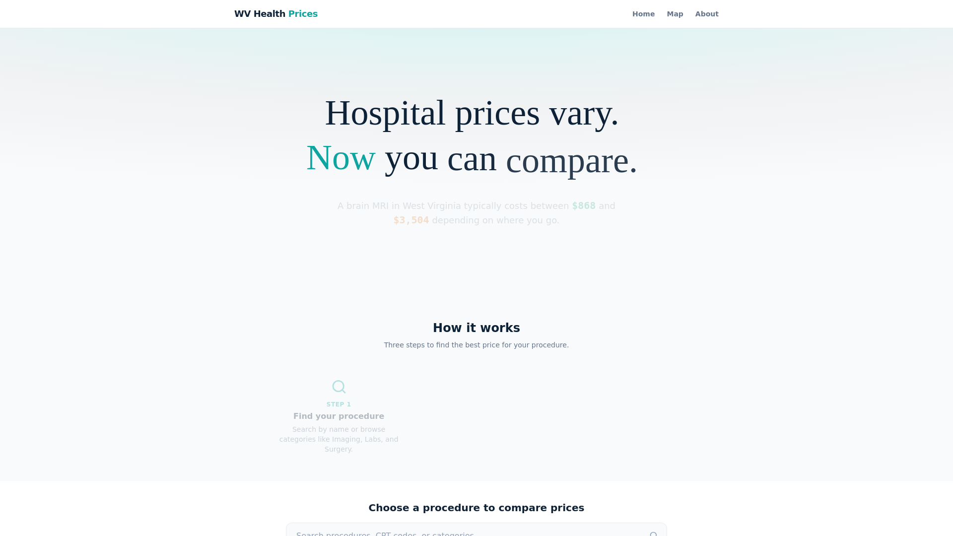 website screenshot of https://wvhealthprices.com